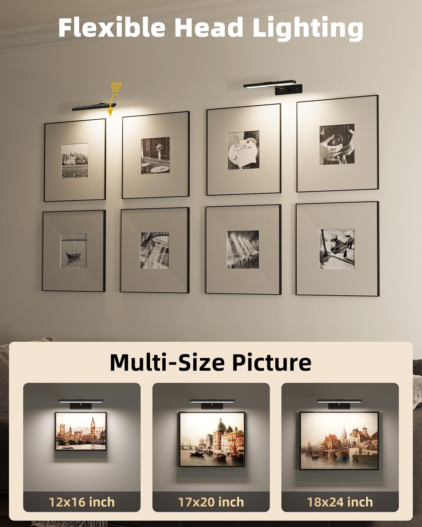 EZVALO Picture Light for Wall, 13'' Black Rechargeable 4800mAh Battery Lights Wireless with IR Remote, Magnetic LED Art Painting Light with 3 Color Temperatures, Display for Gallery, Living Room