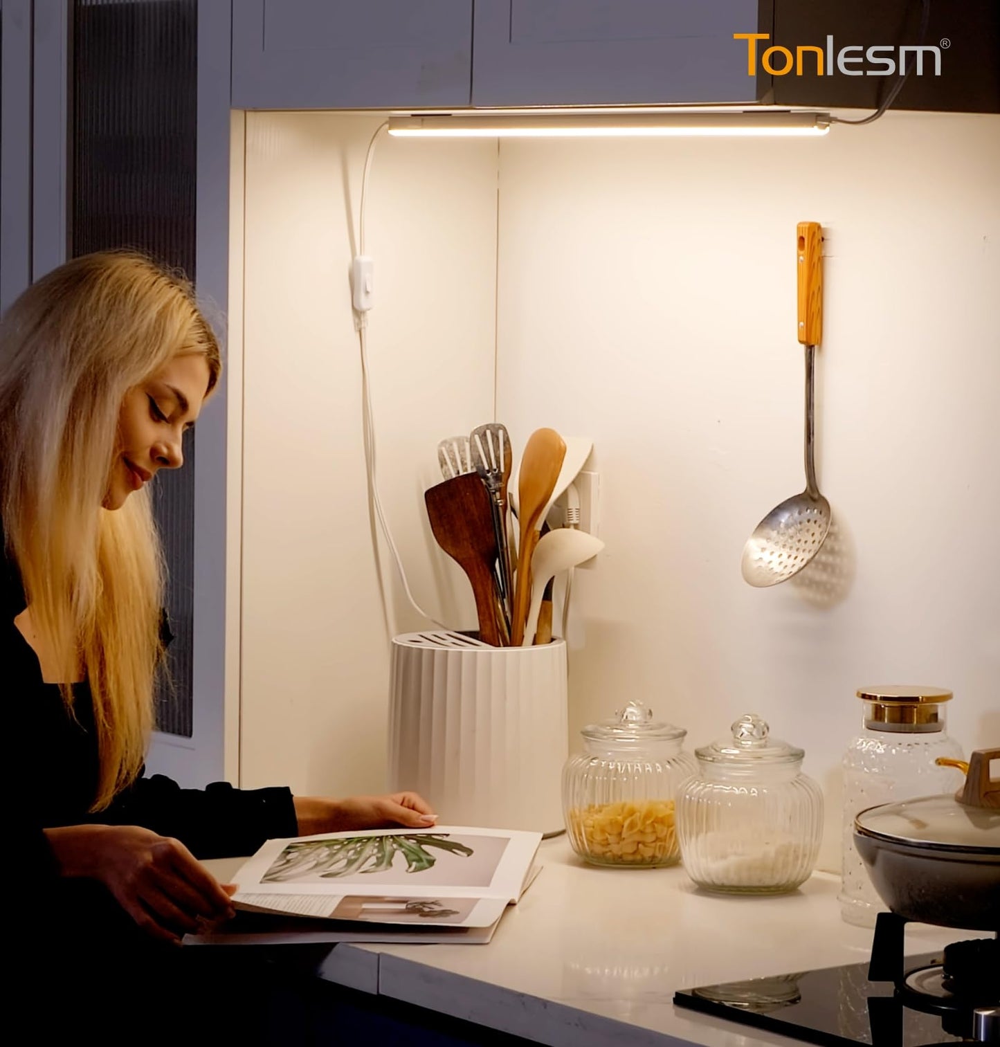 Under Cabinet Lighting Plug in 16in 1Pack AC120V 3CCT 3000/4000/5000K, Super Bright,Linkable Under Counter Lights for Kitchen, Ultra Slim LED Cabinet Light,ETL White