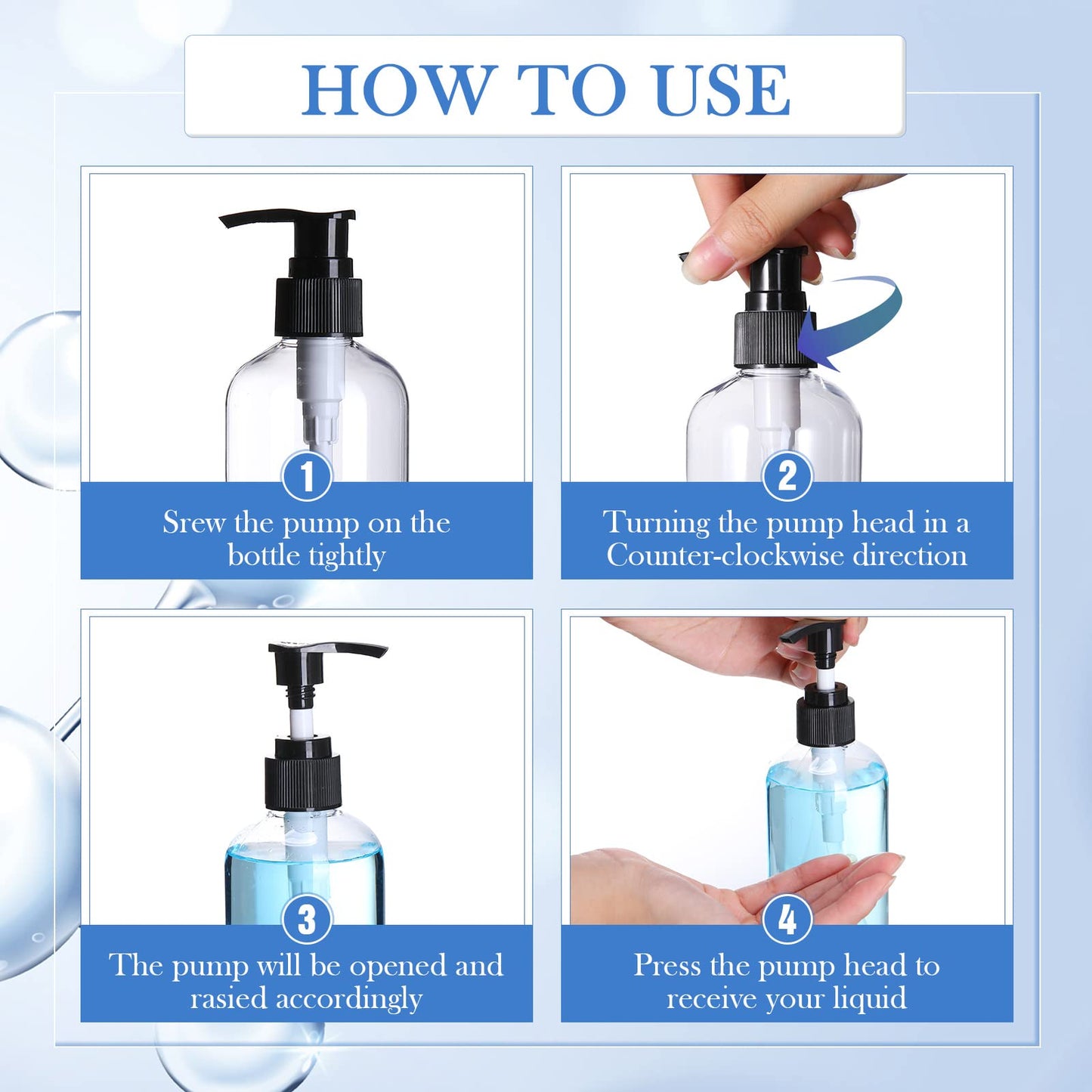 Gerrii 60 Pcs 8 oz/ 250 ml Plastic Empty Pump Bottles Lotion Clear Refillable Plastic Bottles with Pumps Dispenser Portable Travel Container for Body Wash, Liquid Soap, Massage Oil(Black Pump)