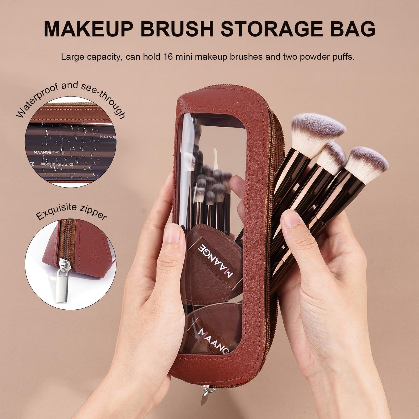 MAANGE Makeup Brush Set 19 PCS Travel Makeup Brushes Eyeshaowder Powder Concealers Foundation Professional Make Up Brush Set with Case (Coffee)