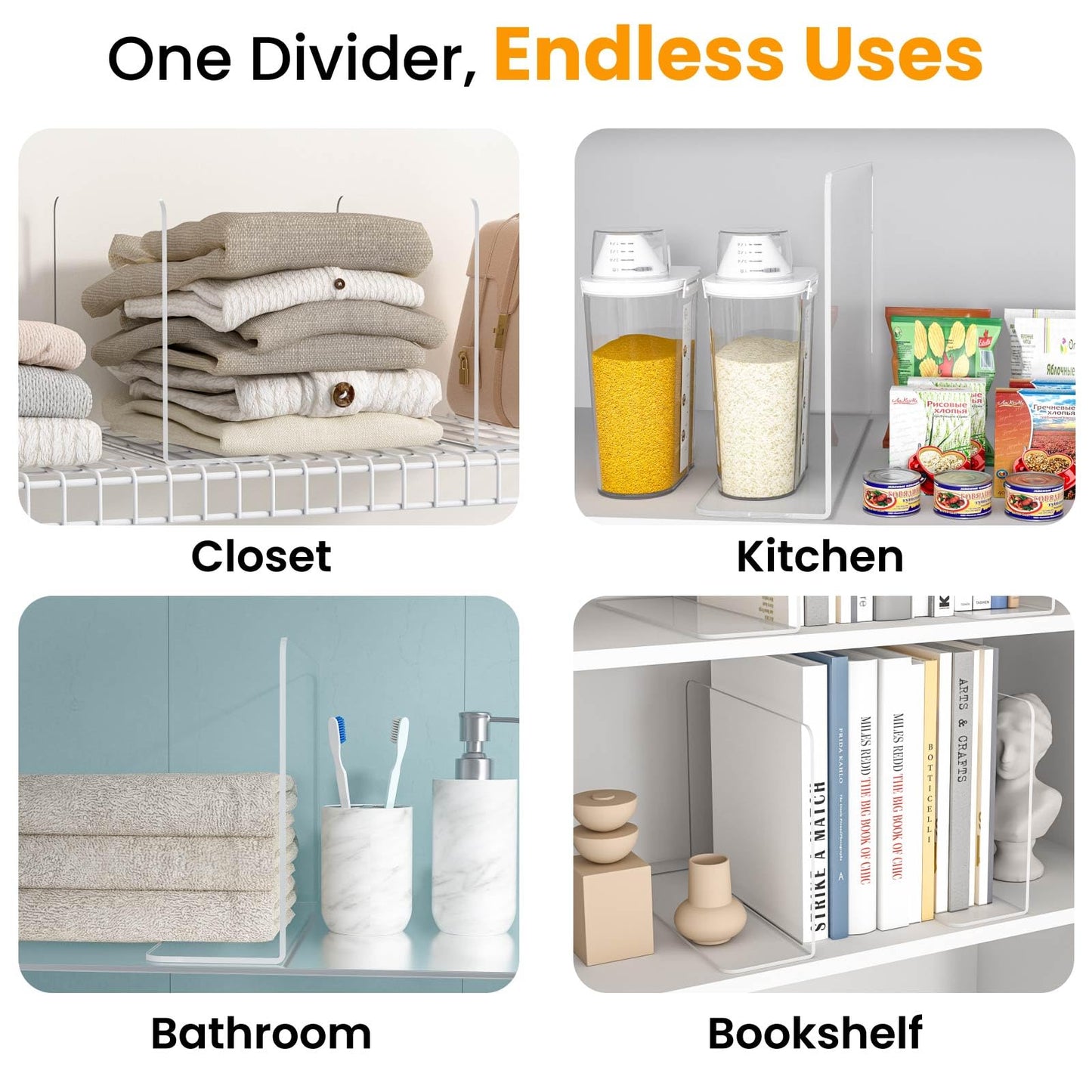 Hotbird Shelf Dividers for Closet Organization – Acrylic Clear Sturdy Dividers to Keep Clothes, Sweaters & Purses Upright, Free-Standing for Wood Shelves, 10" Tall x 12" Deep, 8 Pack