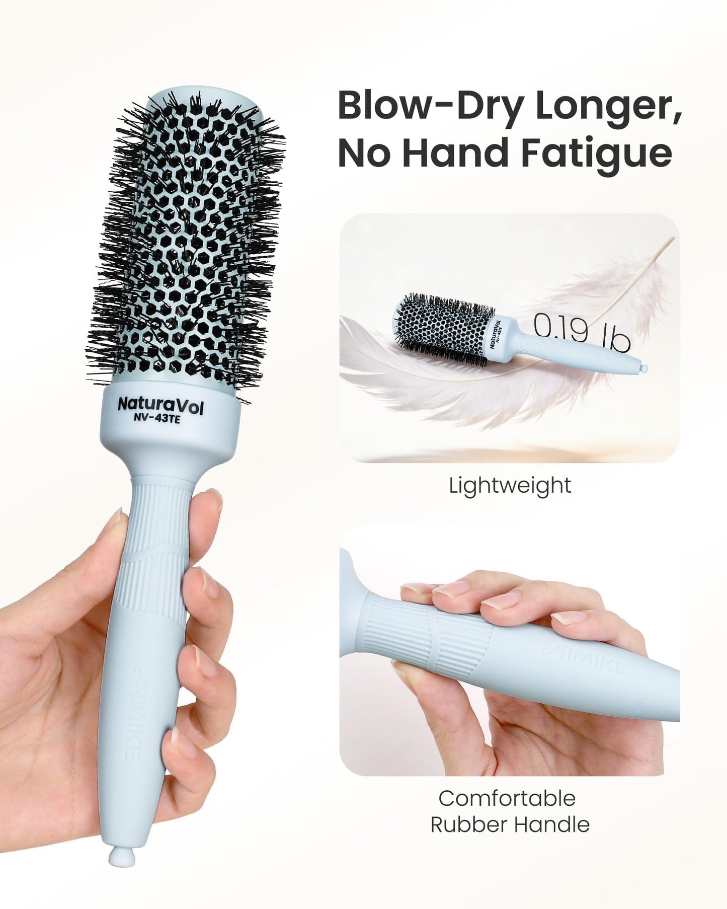 AIMIKE NaturaVol Round Brush for Blow Out,Nano Thermal Ceramic-Coated Round Hair Brush for Fine Hair,Fast Blow Dry for Smooth Salon-Style Finish at Home,Adds Volume,Teal (1.7"Barrel,2.5"with Bristles)