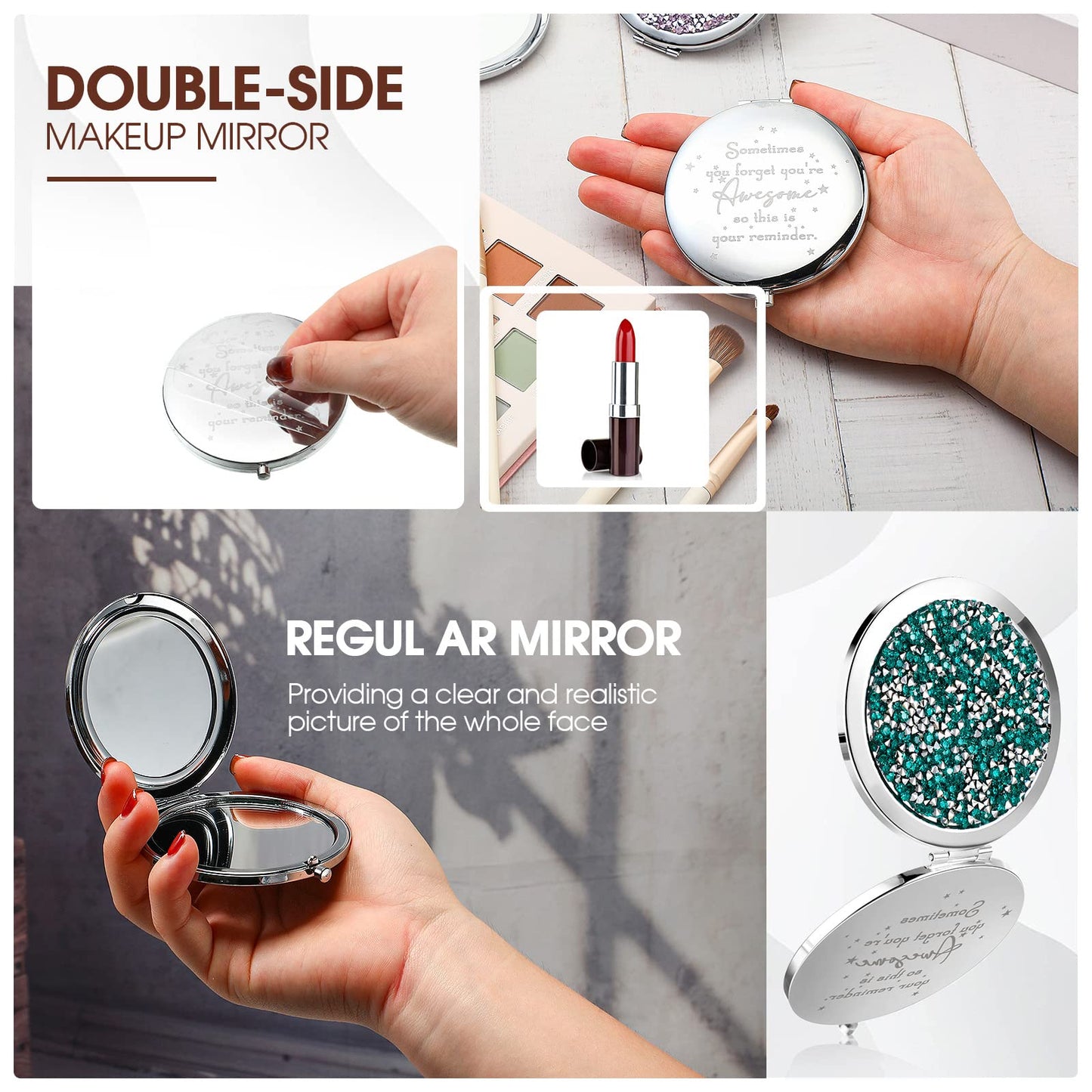 Roowest 10 Pcs Compact Mirror Gifts for Women Sometimes You Forget Your Awesome Bulk Appreciation Party Favors for Employee Coworker Friends Birthday Spa Christmas Inspirational Stuffers (Green)