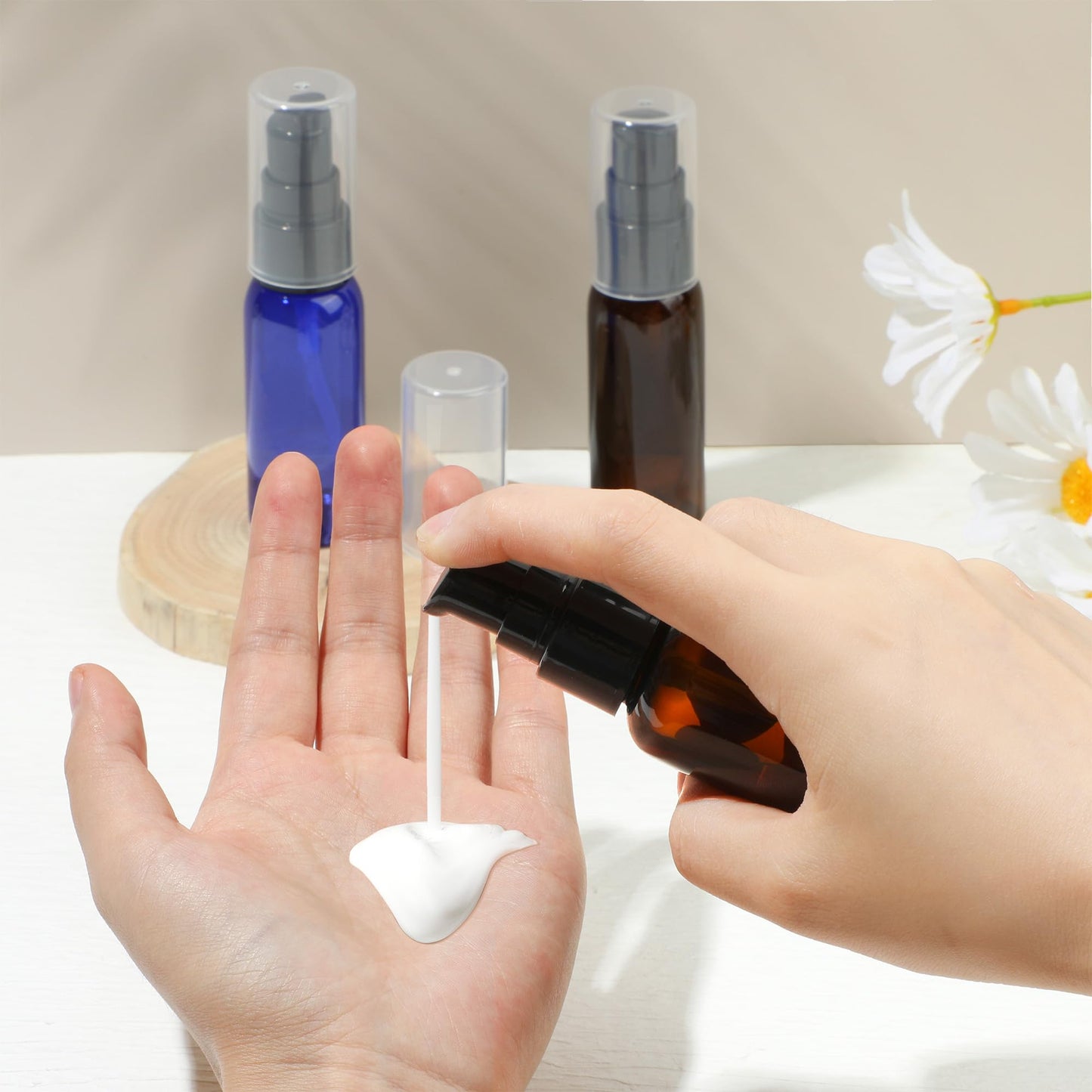 VIDELLY 10 Pieces Travel Bottles Pump Bottles Dispenser 2oz/50ml Plastic Lotion Pump Bottle Clear Travel Toiletry Bottle Empty Spray Bottle with Black Cap for Lotion Cream Essential Oil(Brown)