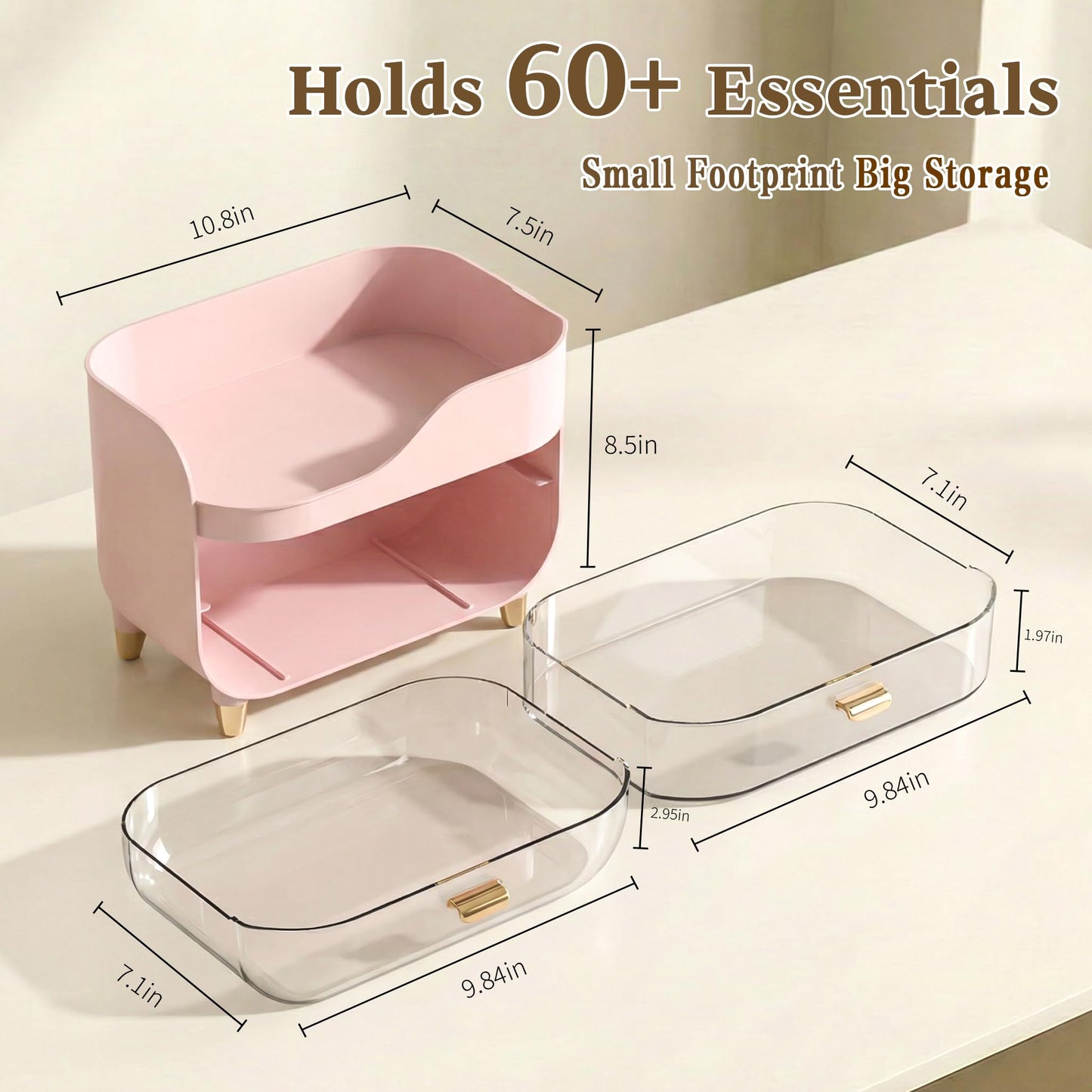 Asdbko Makeup Organizer for Vanity with Large Smooth Drawers Extra Large Skincare Organizer for Bathroom Countertop and Dresser, Crystal Clear Cosmetic Storage Display Case for Beauty Products