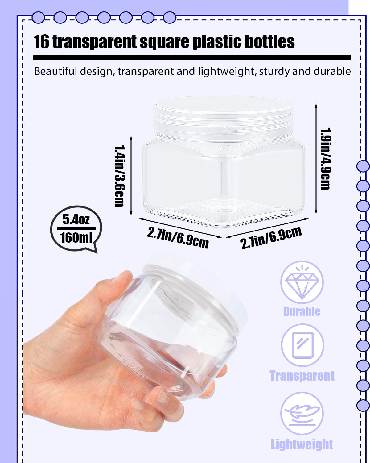 Clear Storage Jars, 16 Pcs 5 Oz Plastic Jars With Lids Plastic Containers With Lids For Lotion, Cream, Body Butter, Makeup, Ointments (Clear)