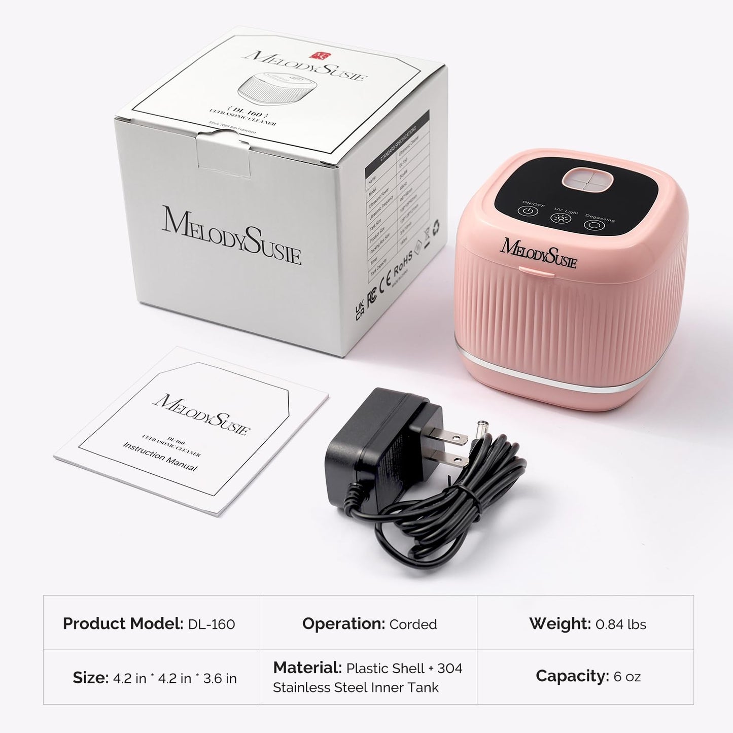 MelodySusie 2 in 1 Nail Tool Cleaning Machine, 3 Timers Mode for Nail Drill Bits, Nail Art Brush, Nail Clipper, Jewelry Cleaning, Salon & Home Use, Pink,DL-160