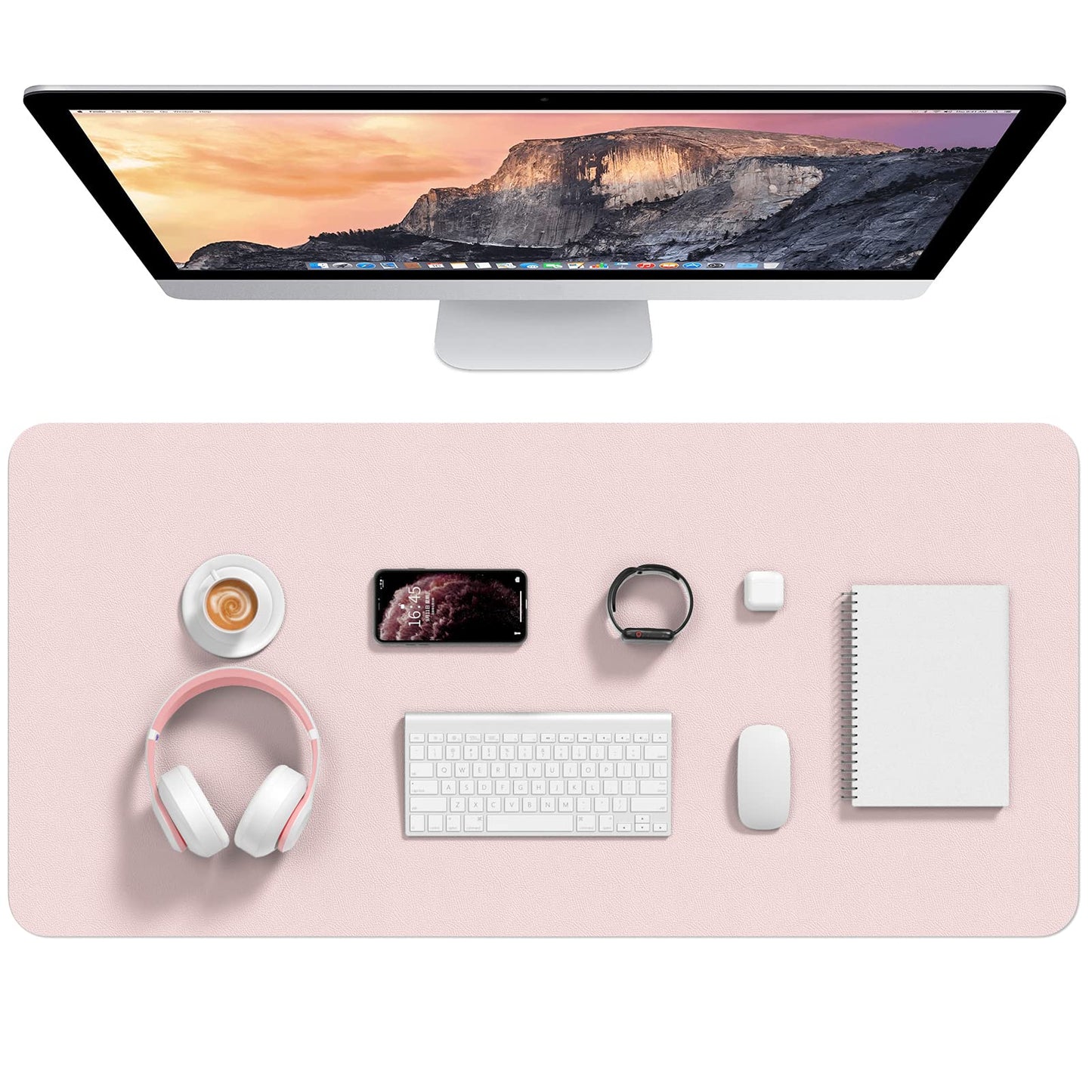 Hsurbtra Desk Pad, 35.5" x 17" PU Leather Desk Mat, XXL Extended Mouse Pad, Waterproof Desktop Blotter Protector, Non-Slip Ultra Thin Large Laptop Keyboard Writing Mat for Office Home, Pink