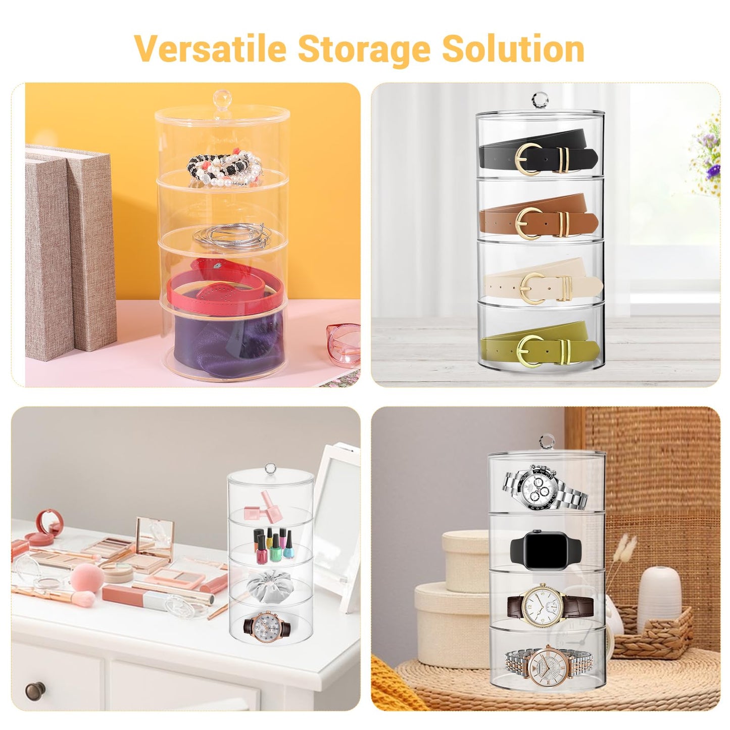 4-Layer Acrylic Belt Organizer – Transparent Closet & Drawer Storage Box for Belts, Jewelry, Watches, and Accessories
