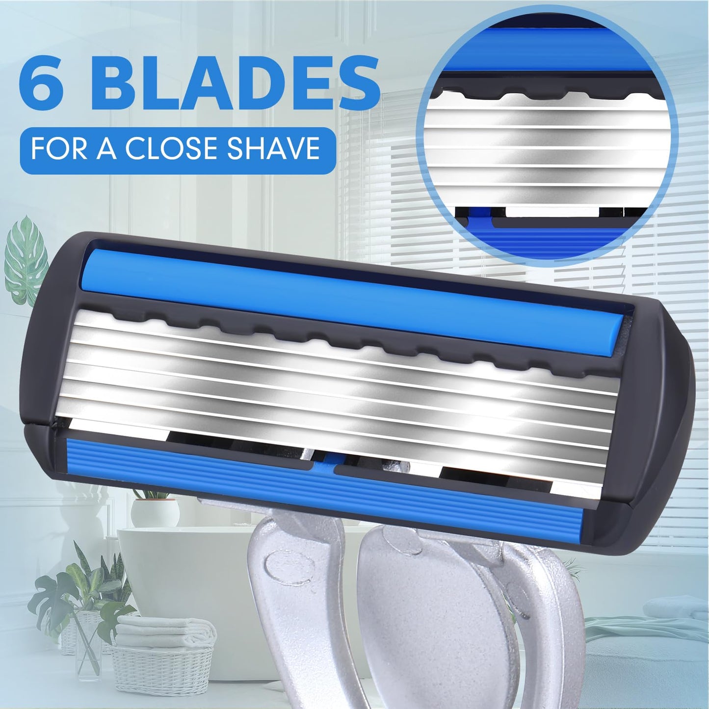 Leriton 74 Pcs Disposable Men's Razors Set 6-blade Shaving for Men Sensitive Skin Refillable Razor Kit for a Comfortable Shave, 2 Handles and 72 Cartridges