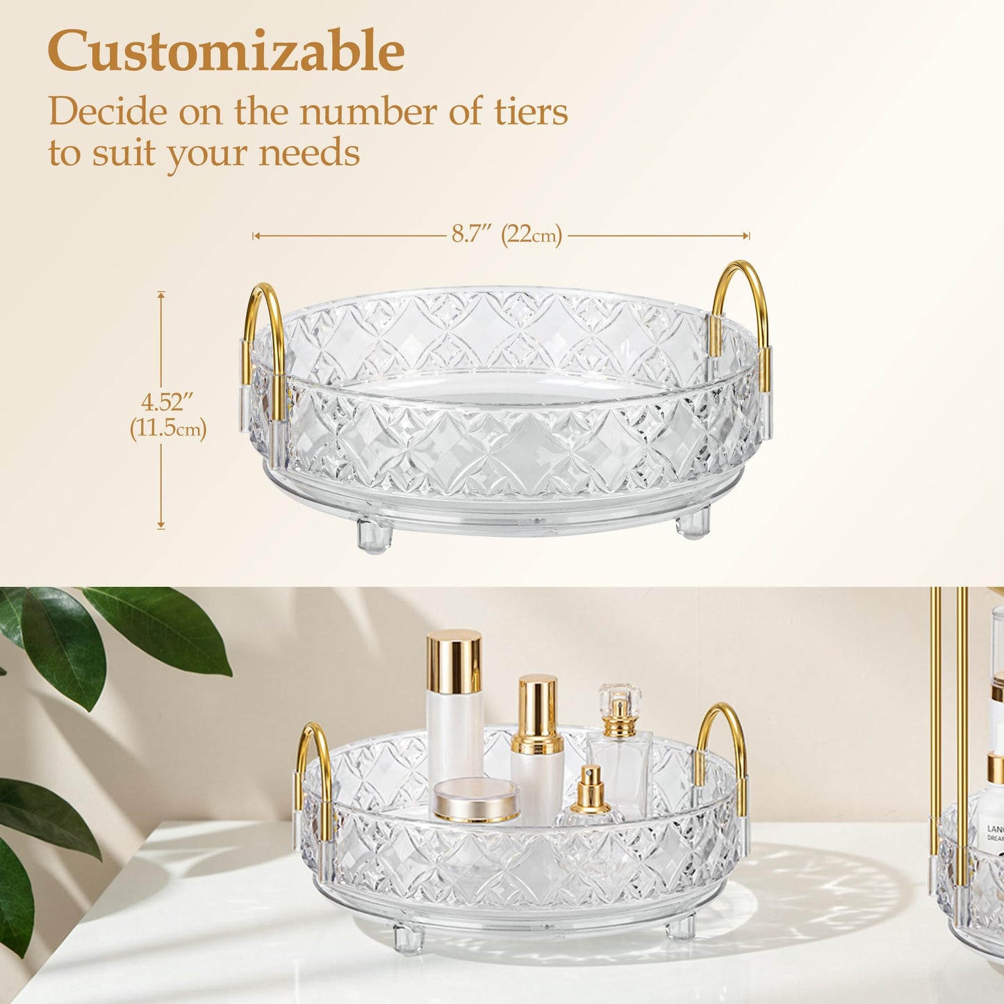 LAREKUN 360 Rotating Makeup Organizer for Vanity,Adjustable Perfume Organizer for Dresser, Multi-Function Spinning Cosmetics Skincare Storage for Bedroom, Dresser, Countertop, Clear