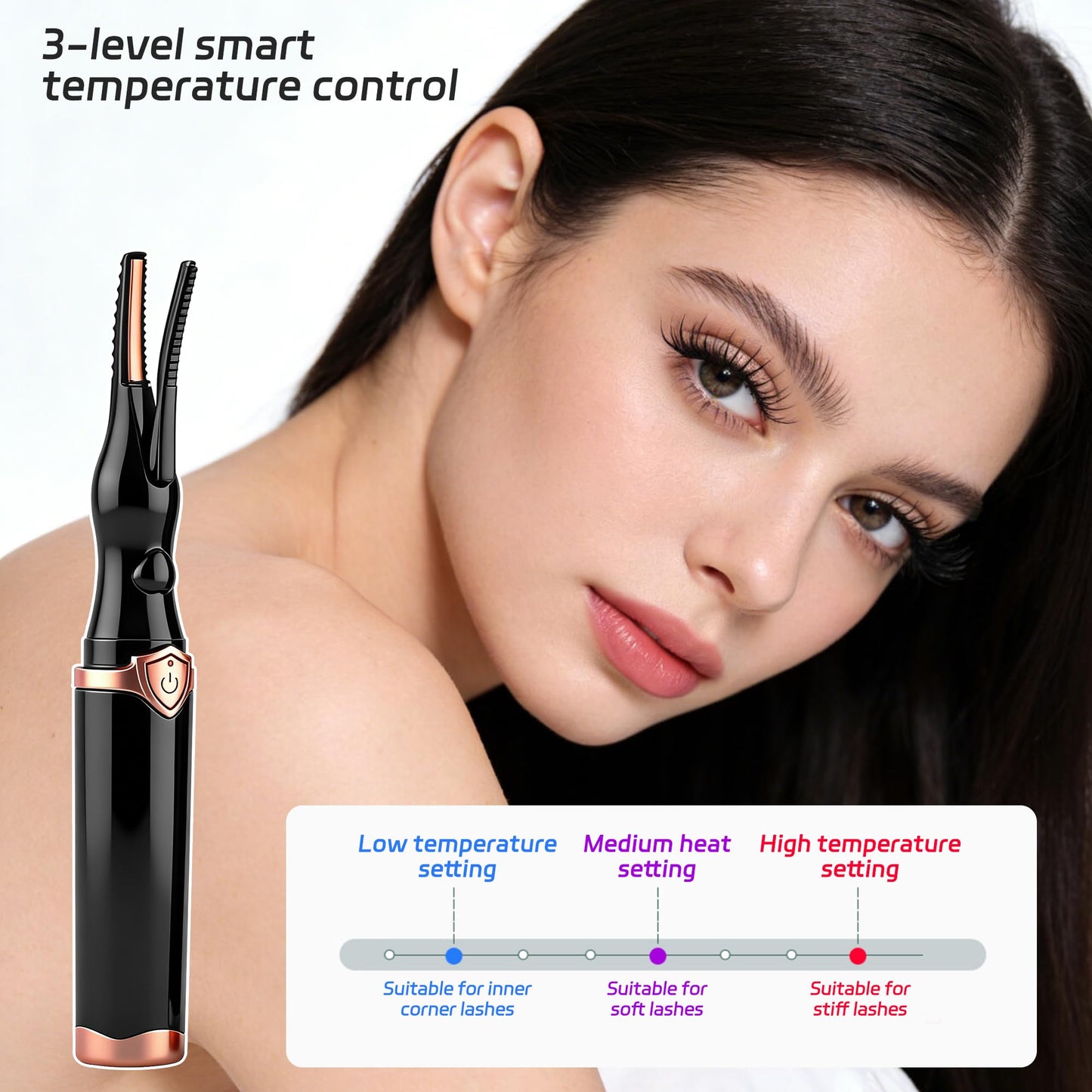 Odetina Heated Eyelash Curler, Fast Heating Electric Eyelash Curler for Women, USB Rechargeable, 3 Temperature Modes Eyelash Styling Tool for Daily Makeup (Black)