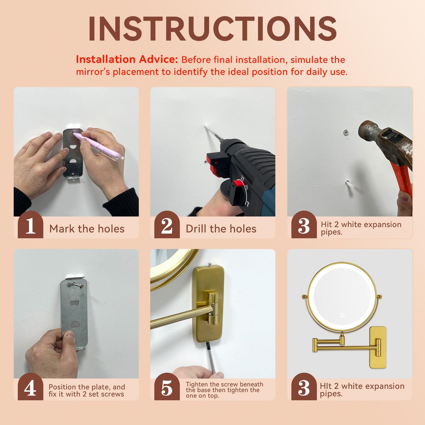 GURUN 8-Inch Double-Sided Wall Mount Makeup Mirrors with 10x Magnification Bathroom Mirror for Hotel Antique Satin Brass Finished M1406K(8in,10X), Gifts for Mom, Mothers Day, Women
