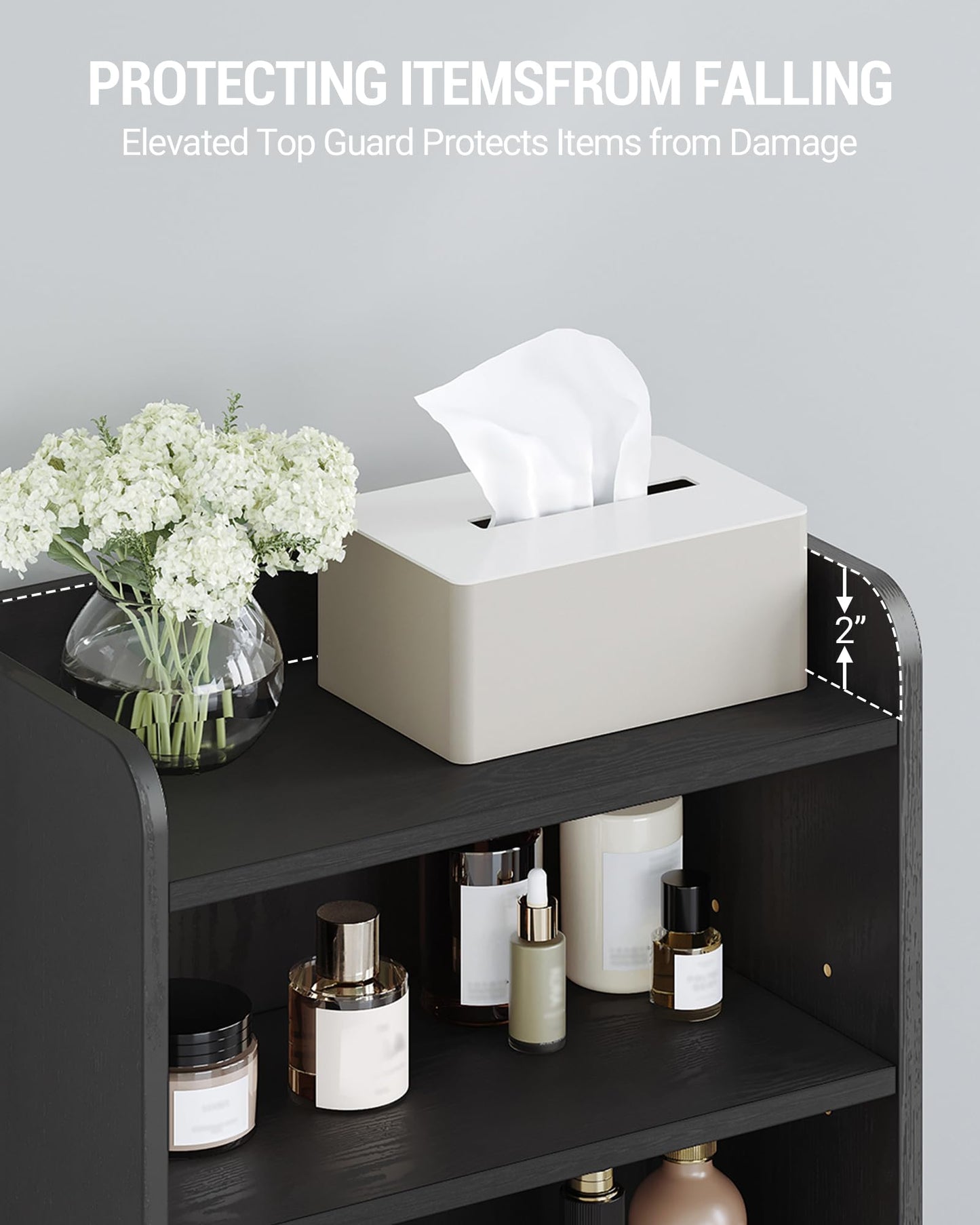 Hzuaneri Bathroom Storage Cabinet, Small Floor Cabinet with 2 Door and Shelves, Toilet Paper Cabinets, Bathroom Organizer with Adjustable Shelf, for Small Spaces Black,Square Door,7.1" Dx14.6 Wx32.7 H