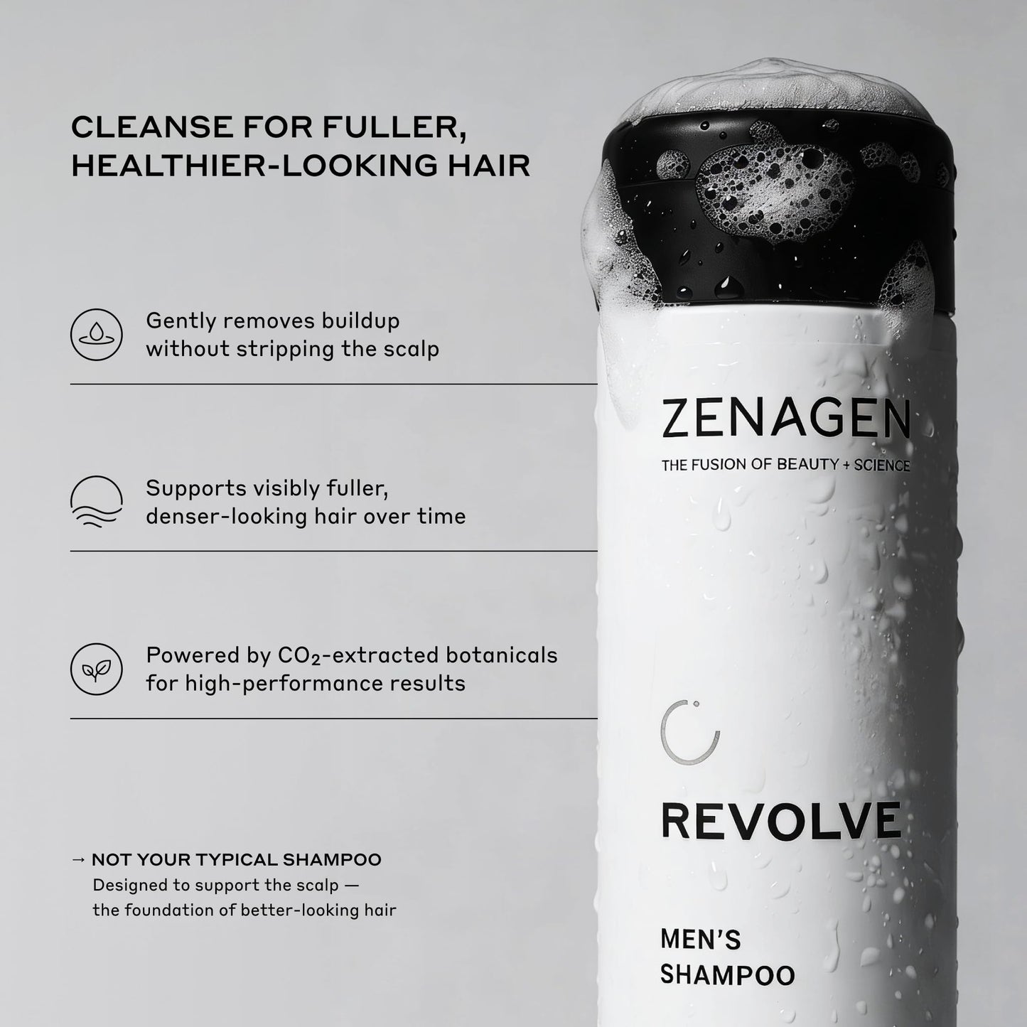 ZENAGEN Revolve Men's Thickening Shampoo | Supports Appearance of Fuller, Healthier-Looking Hair, Developed for Fine & Visibly Thinning Hair, Plant-Based, 5-Minute Treatment, 200 mL / 6.75 oz