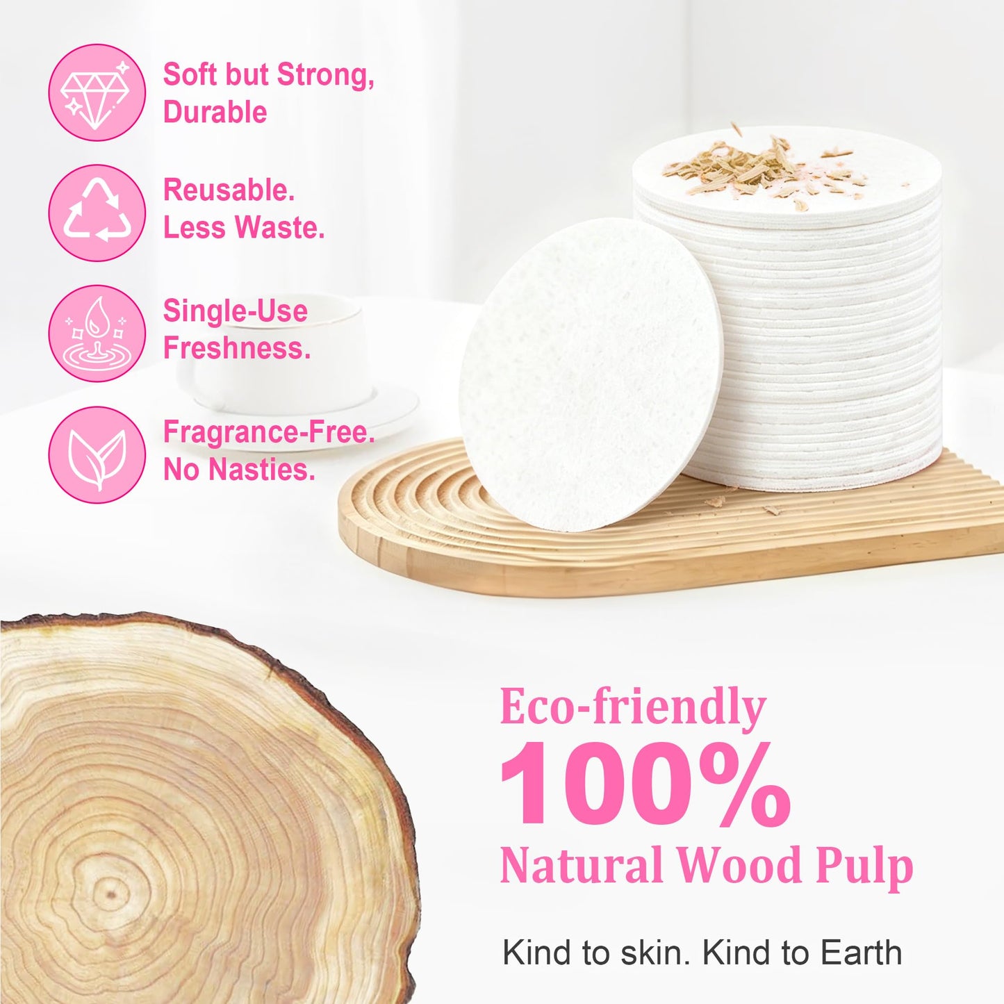 3.15in Large Compressed Facial Sponges 60 Pcs, 100% Natural Cellulose Face Sponges for Cleansing, Gentle Exfoliating, Makeup & Mask Removal, Spa Skincare, Travel Essentials for Women (White, Reusable)
