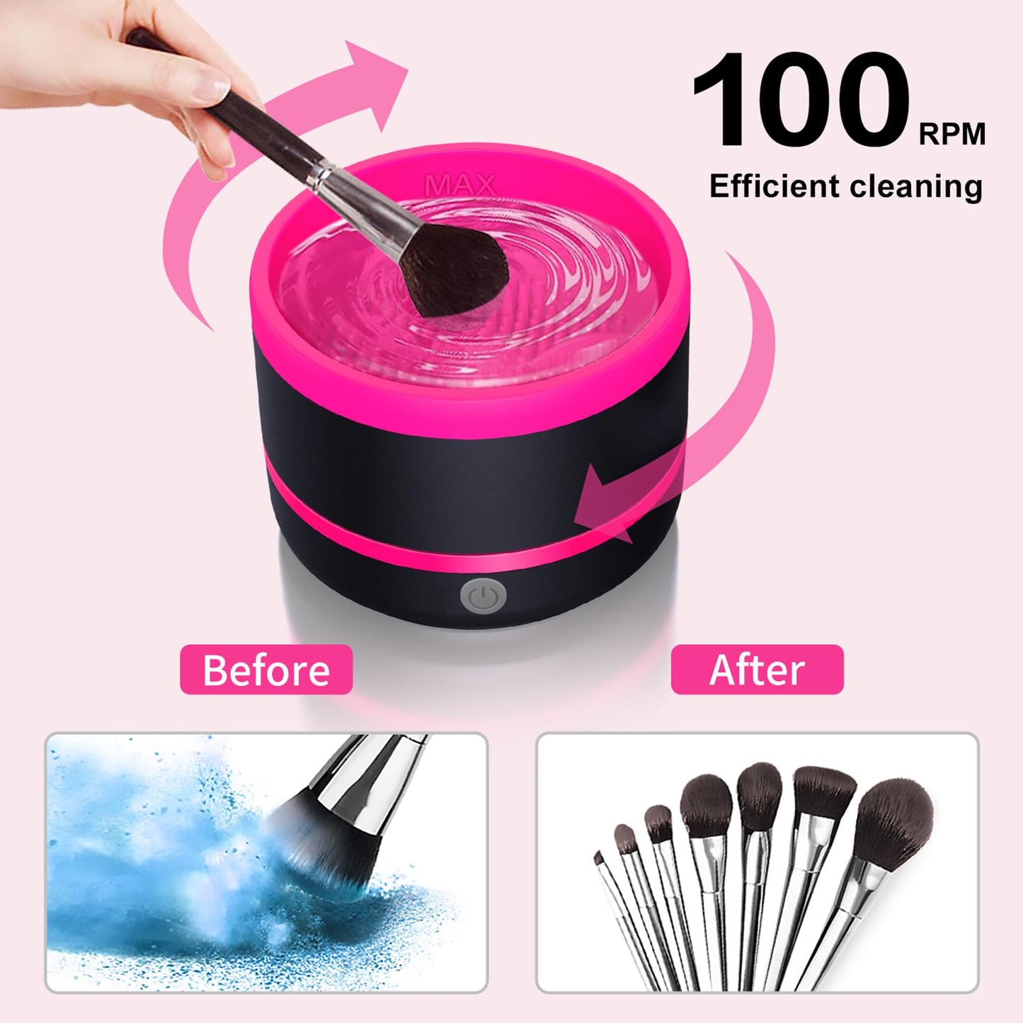 Electric Makeup Brush Cleaner - USB Makeup Brush Cleaner Machine, Powerful Friction Removes Residue on Make up Brushes Set/Sponge/Powder Puffs, Efficient Cleaning, Portable Spinning Washer(Pink)
