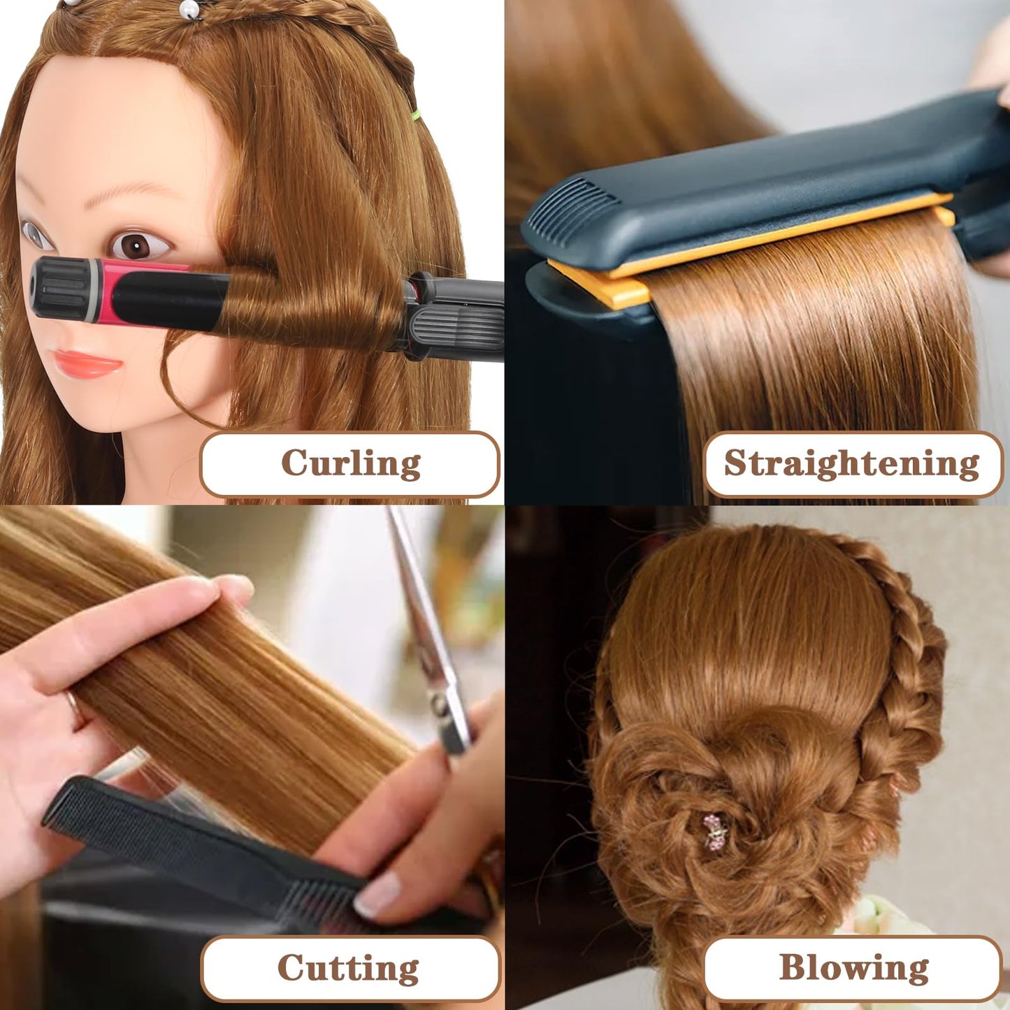 ZOMOI Mannequin Head 100% Human Hair,Hairdresser Cosmetology Mannequin Doll Head Practice Braiding Head with Free Clamp (27#Light Brown)