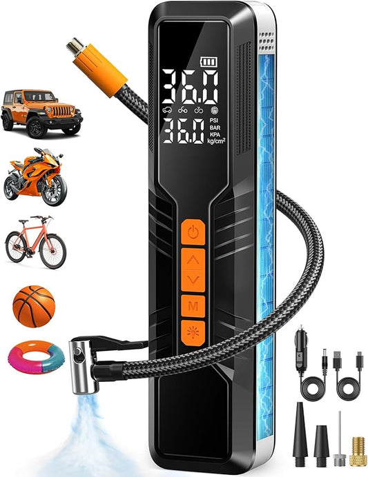 Tire Inflator Portable Air Compressor - 150PSI Cordless Air Pump for Car Tires, Portable Tire Inflator for Car, DC 12V Air Compressor with Pressure Gauge/LED Light for Auto/Bike/Motorcycle/Ball