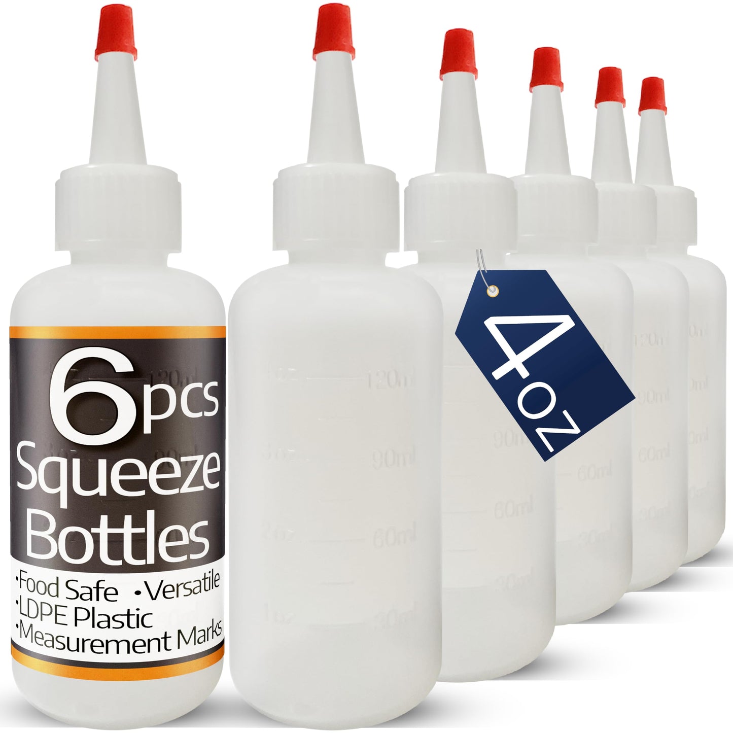 FIXSURE Plastic Squeeze Bottles with Red Tip Cap, 4 Oz Squirt Bottle For Ketchup, BBQ, Sauces, Syrup, Condiments, Oil, Pancake, Cookie Decorating, Dressings, Travel, Camping, Lab, Arts and Crafts (1)