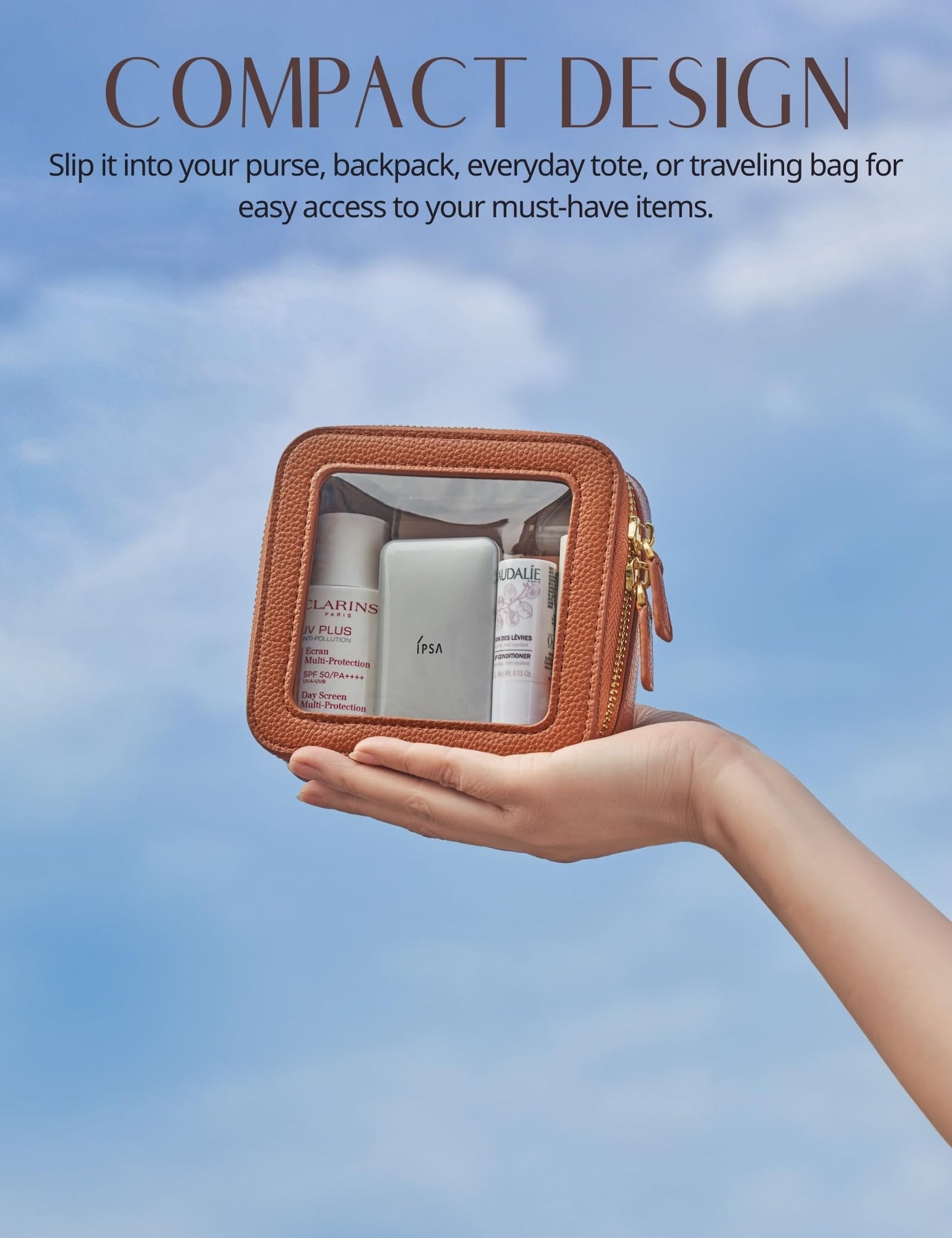 Popvibe Clear Makeup Bag Toiletry Case Travel Transparent Cosmetic Bag with Zipper, Portable Make Up Organizer Traveling Compact Car Bag for Essentials