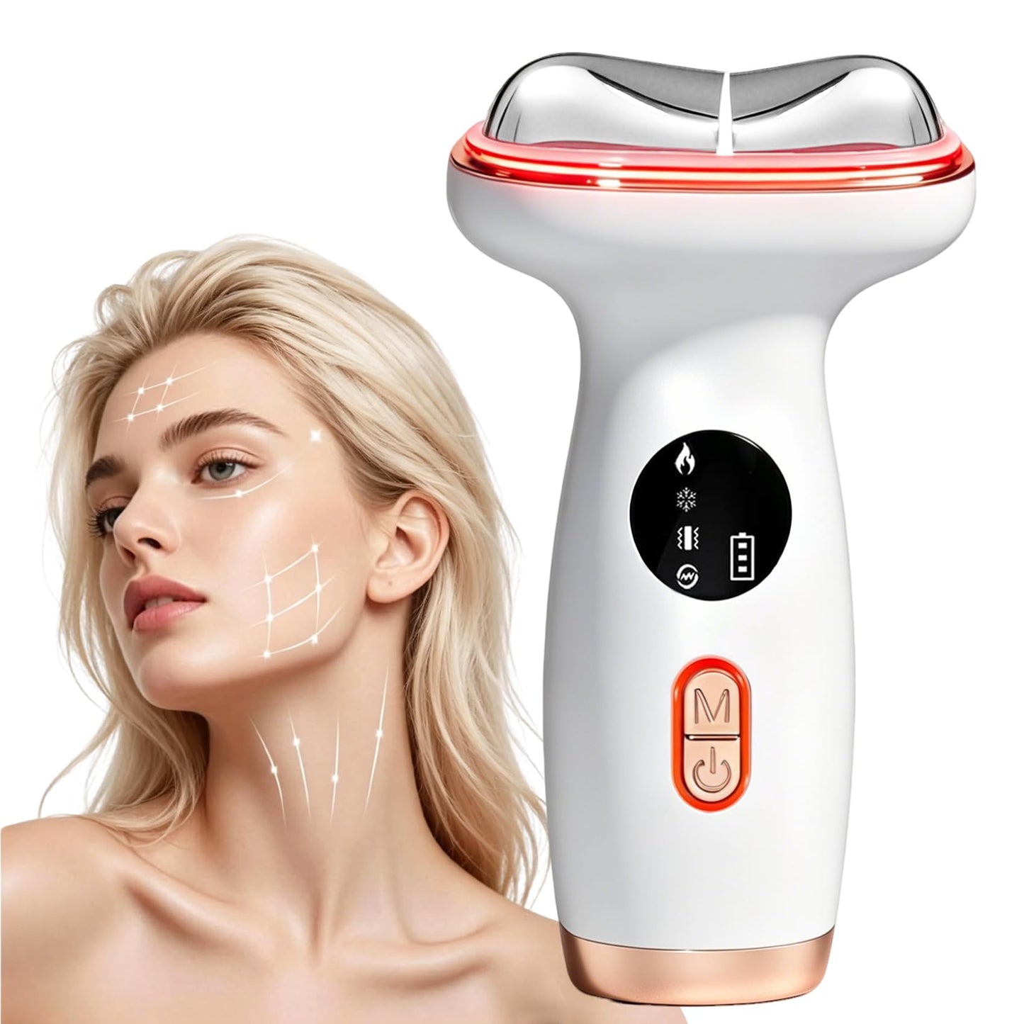 YueLi 7-in-1 LED therapy Microcurrent Facial Device, Red Light Gua Sha Massager with Hot & Cold for Skin Care