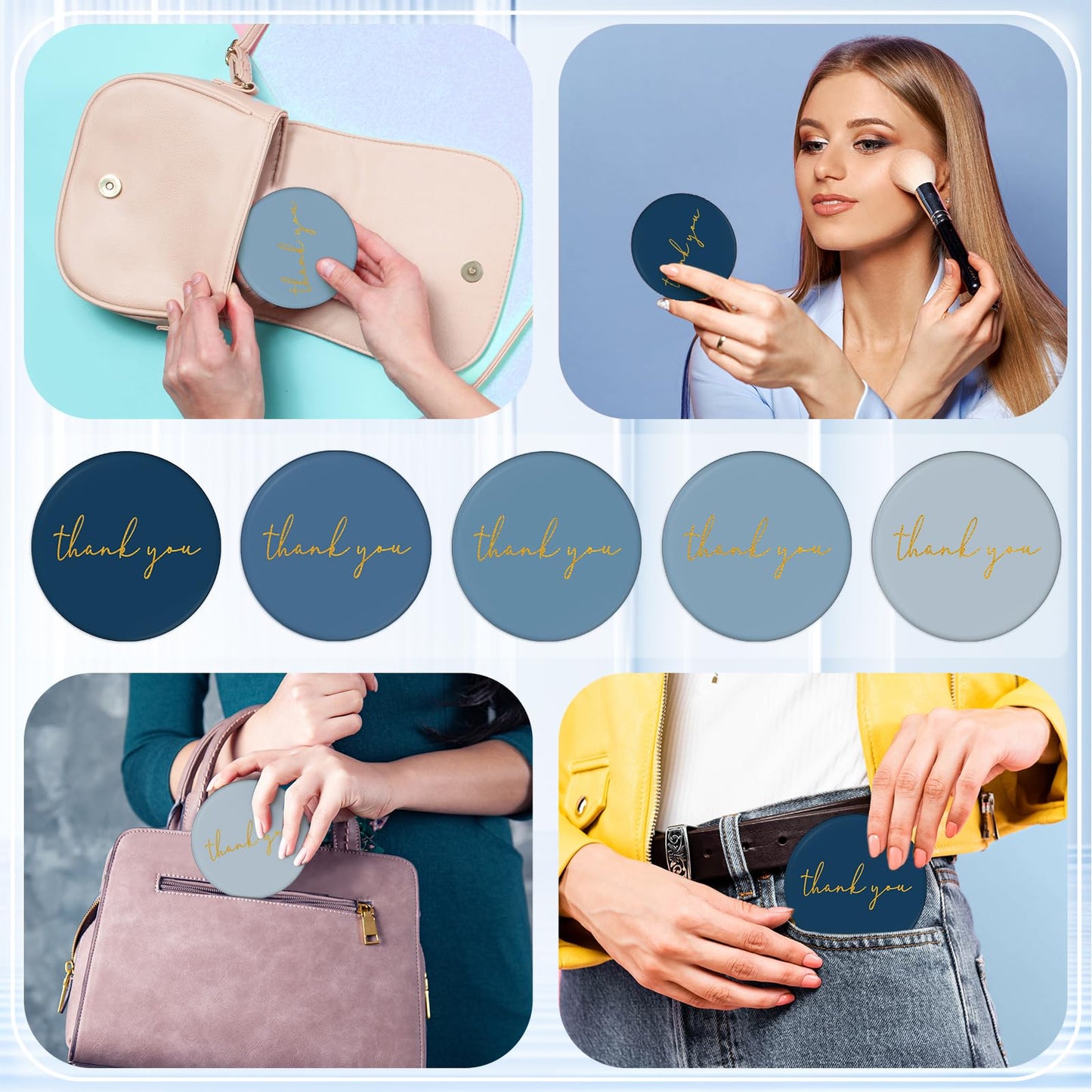 Tioncy 30 Pcs Thank You Gifts Bulk Compact Mirror for Women Bulk Gifts Mini Pocket Mirror Thank You Gift for Women Employee Staff Coworker(Blue Series)