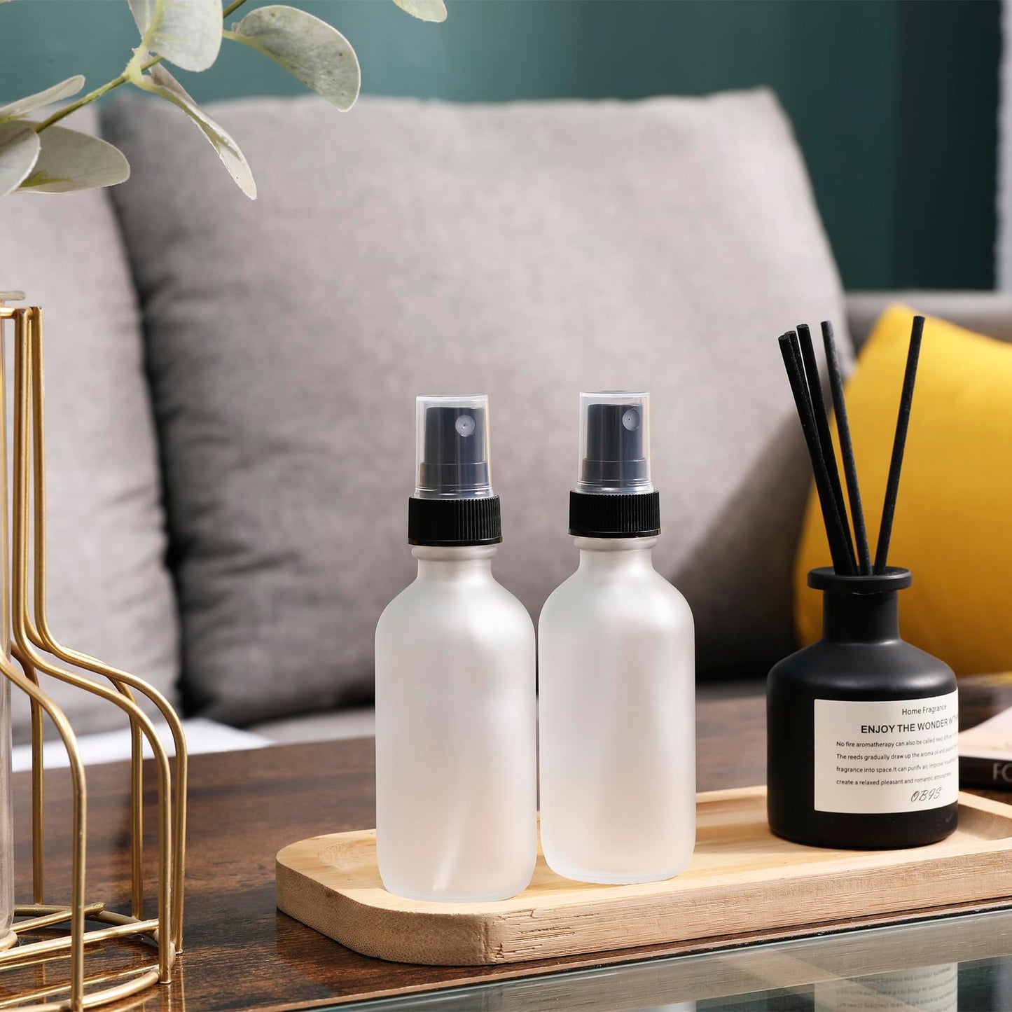 NOOEEISS Green Glass Small Spray Bottles 2 oz 24 Packs,Fine Mist Sprayer Pretty Finish,Refillable Containers mini spray bottles for Cleaning Solutions and Skin Care (Clear Frosted 24Pack)