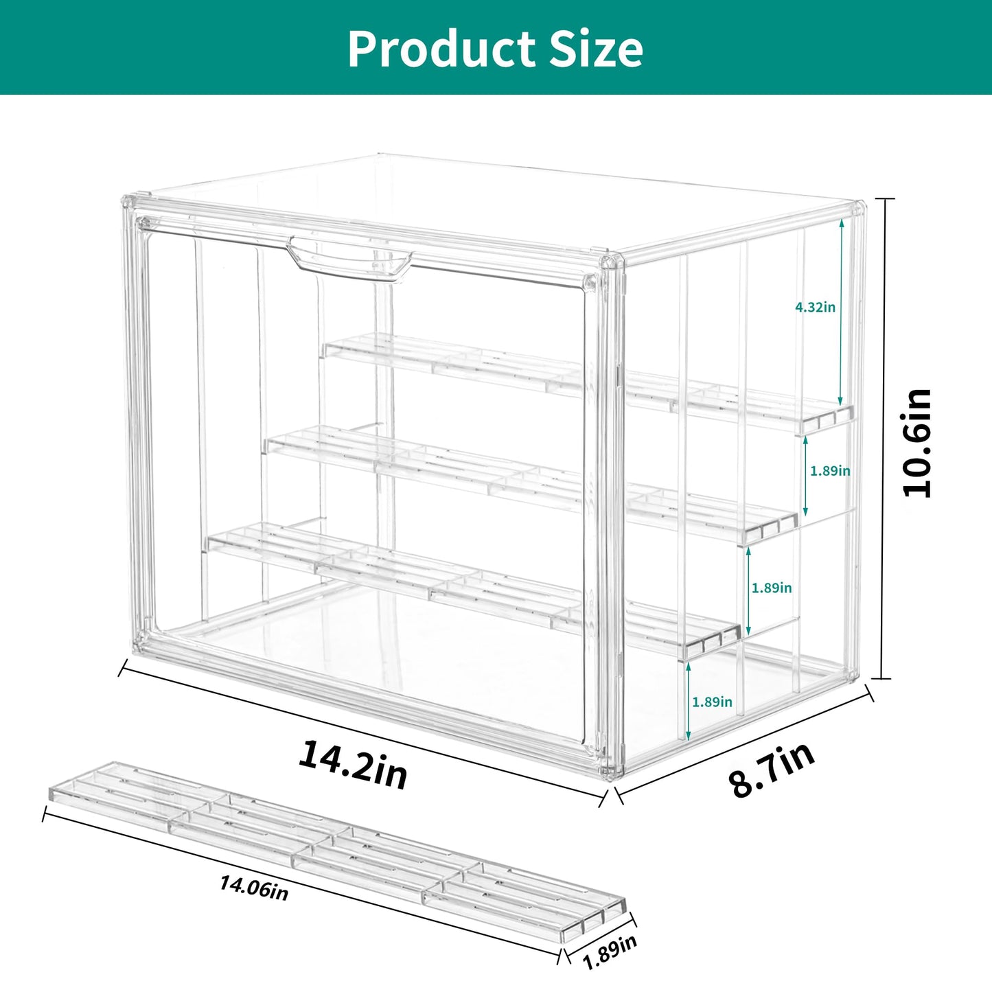 Attelite Acrylic Display Case,Upgrade 4 Tiers Clear Display Case with 3 Adjustable Divider, 4 Pack Stackable Large Storage Box with Magnetic Door for Collectibles Action Figures