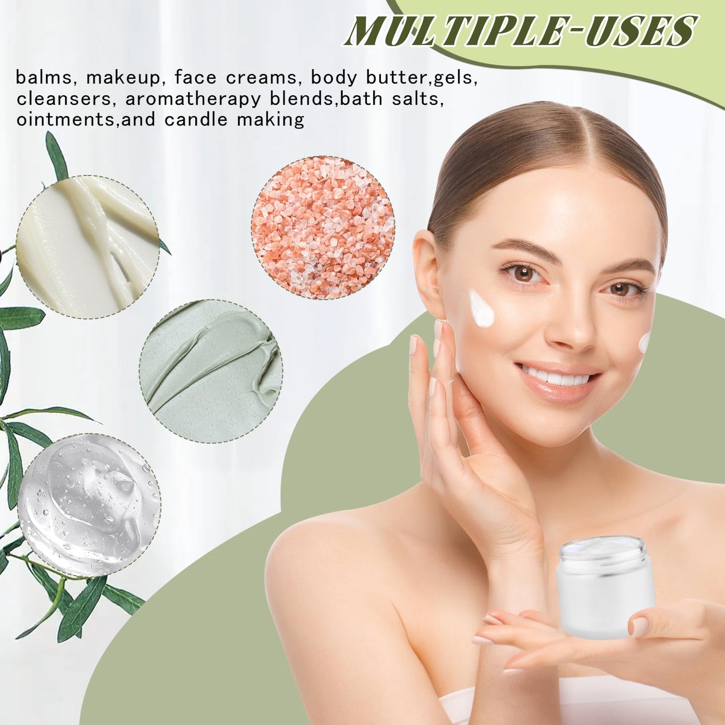 DMuuuDM 12 Pcs 2 Oz Frosted Glass Jar,Empty Refillable Glass Cosmetic Container Jars Holder with Inner liner,Plastic Lid for moisturizer,Foundation,Body Butter Oil,Ointment,Spices (White)