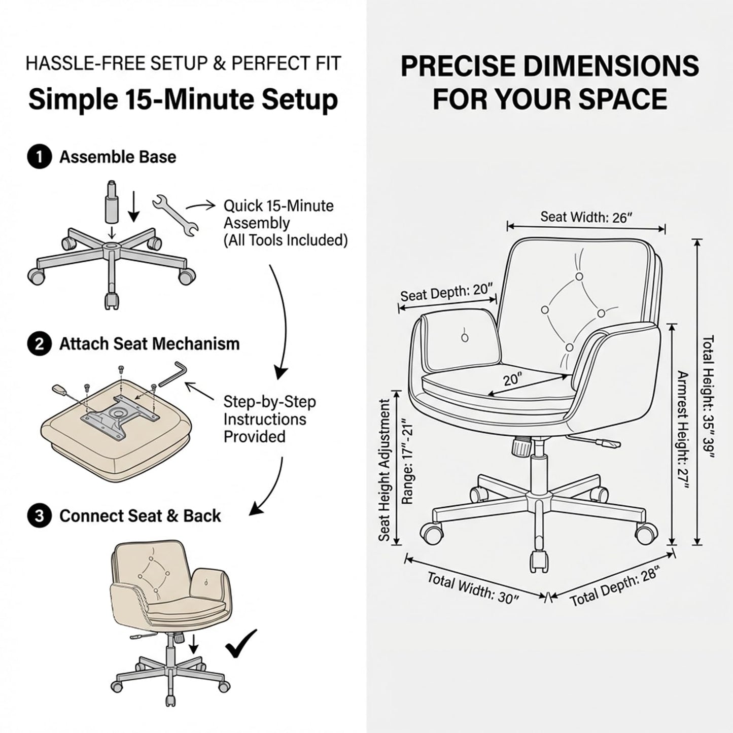 MOJAY Criss Cross Chair, Vanity Chair, Pretty Fancy Desk Chair, Cross Legged Office Chair for Girls, 360°Swivel Height Adjustable Reception Chair (Beige PU)