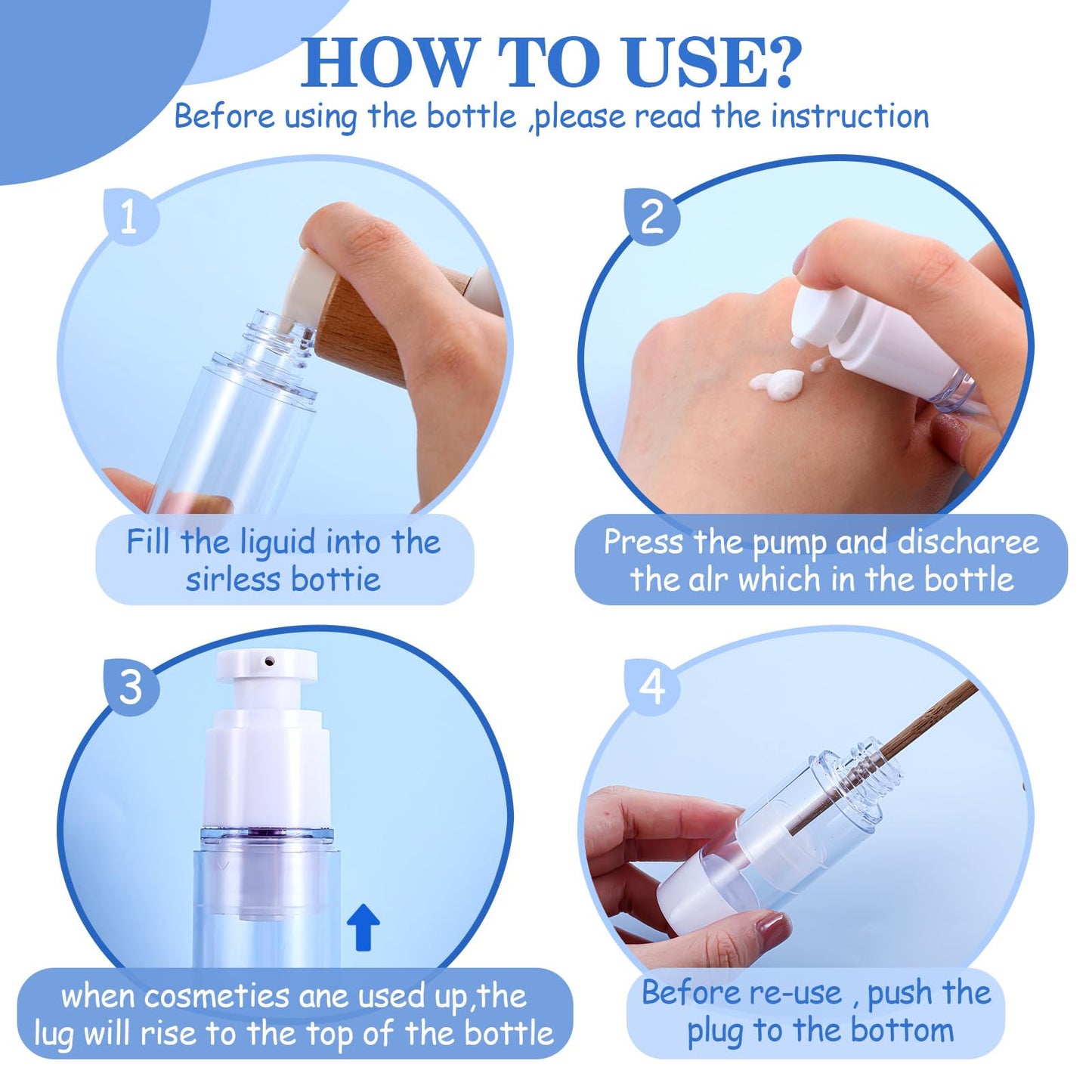 30 Pcs Clear Airless Pump Bottles Refillable Cosmetic Travel Size Dispenser Vacuum Plastic Travel Bottles Empty Lotion Pump Dispenser Liquid Toiletry Container