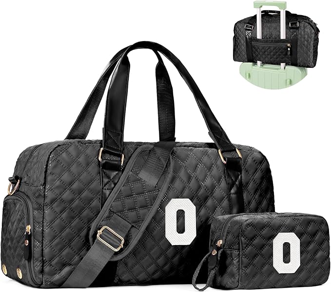Initial Gym Bag for Girls, Kids Travel Duffel Bag, Graduation Gifts for Her, Personalized Weekender Bag with Shoes Compartment, Gifts for Mom, Girls Gifts for Kids