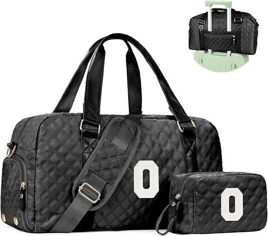 Initial Gym Bag for Girls, Kids Travel Duffel Bag, Graduation Gifts for Her, Personalized Weekender Bag with Shoes Compartment, Gifts for Mom, Girls Gifts for Kids