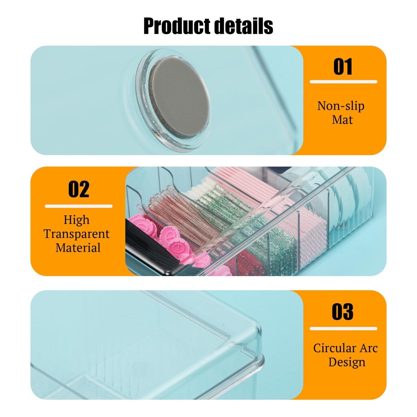 POCMKO Lash Extension Organizers and Storage, Lash Extension Supplies Organizer, Lash Cart Organizer, Acrylic Large Capacity Eyelash Extension Supplies Storage Box, Lashes Supplies Container