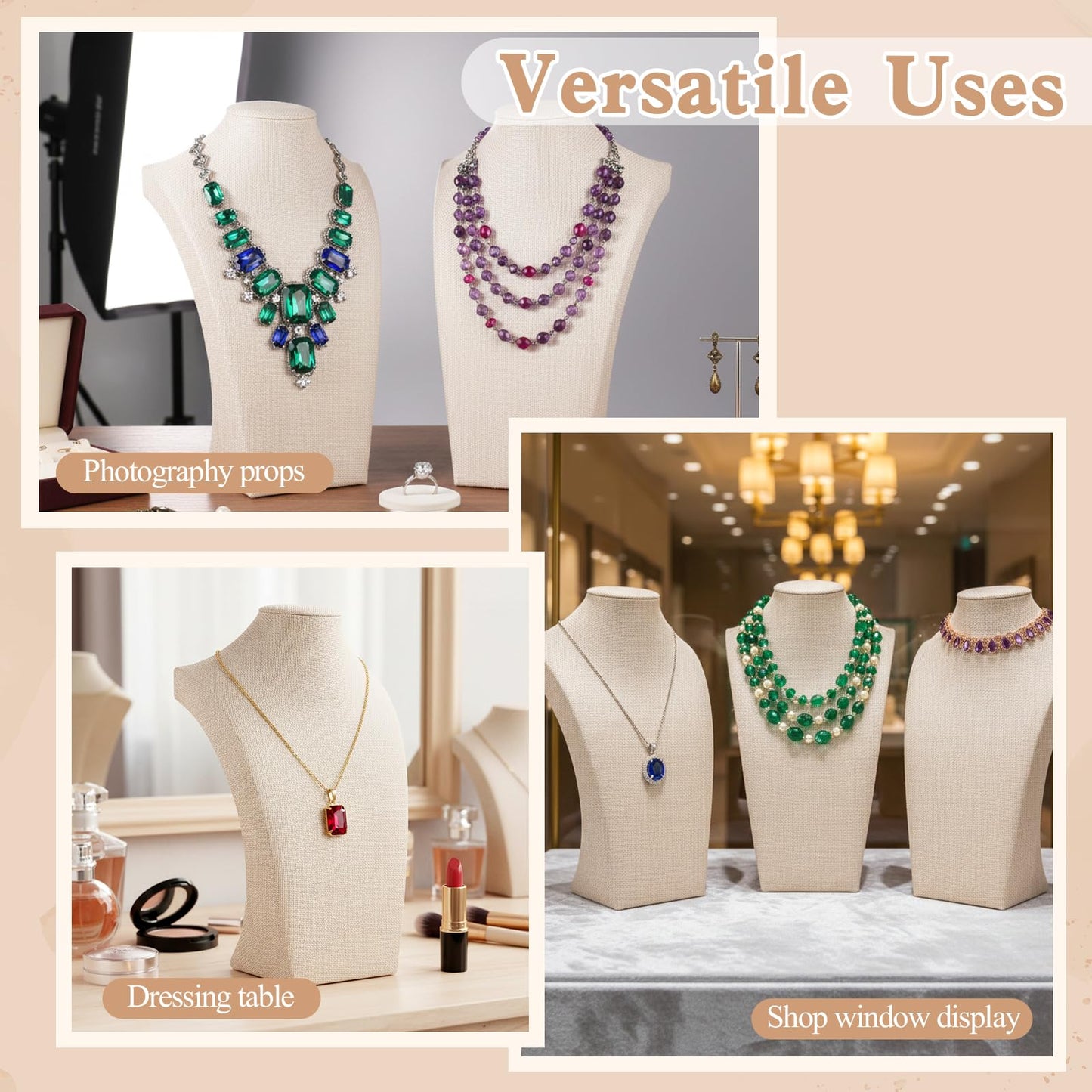 3 Pcs Linen Jewelry Display Bust Necklace Display Stand 11.42 × 6.69inch Jewelry Necklace Organizer Rack Necklaces Mannequin Holder Jewelrys Bust Displays Stands for Selling Home Store Trade Shows