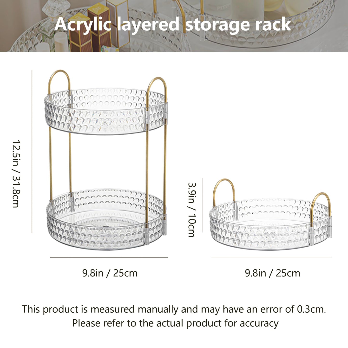 360° Rotating Acrylic Storage Rack, 2-Tier Large Capacity Makeup Organizer for Bathroom Countertop & Vanity, Clear Cosmetic Holder for Skincare, Perfume & Beauty Essentials