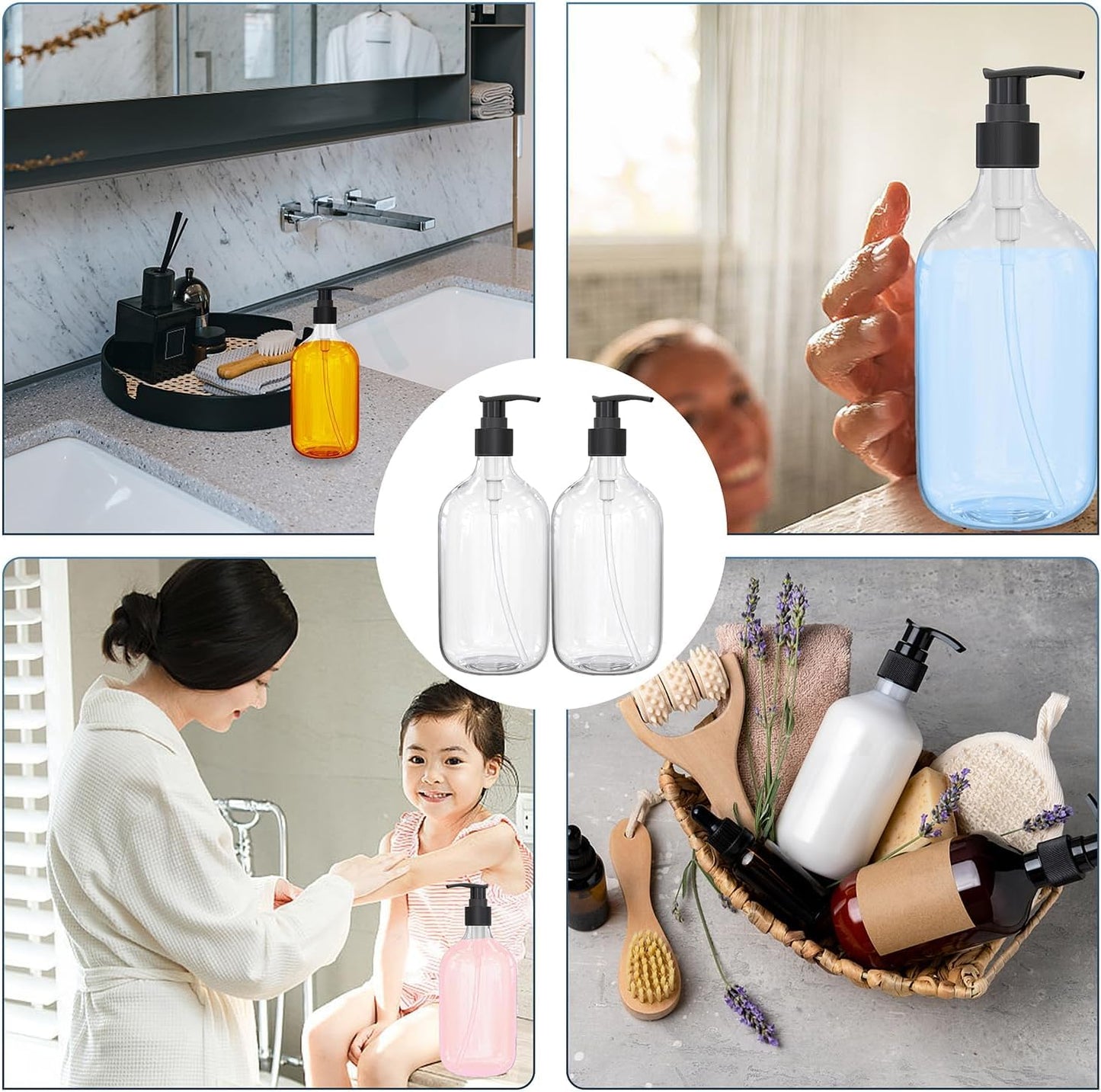 10 Ounce Clear Plastic Pump Bottle Dispenser, Refillable Empty Bottle Container with Pump for Essential Oil Soap Lotion Shampoo, 6 Pcs