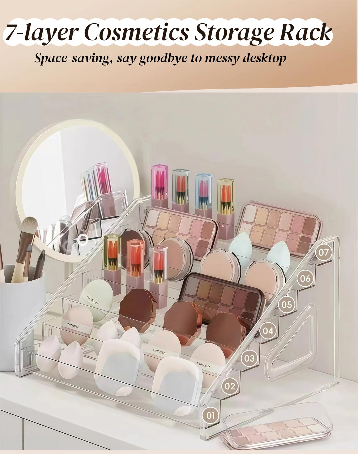 AmoreTempo Acrylic Nail Polish Organizer 2 Pack 7-Tier Clear Nail Polish Display Stand Large Capacity Nail Polish Storage Rack for 84 Bottles, Tabletop Makeup Cosmetic Essential Oil Holder