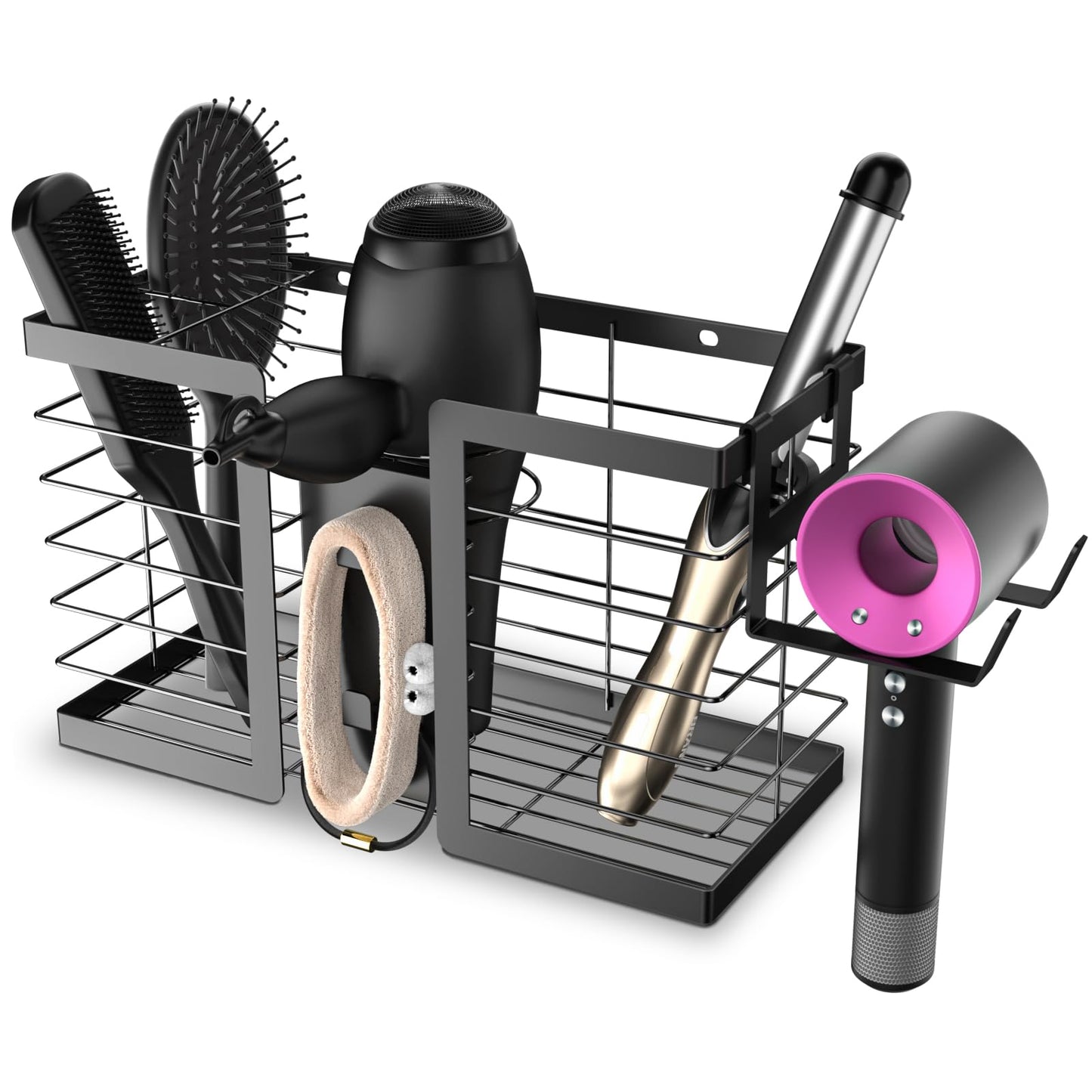 FUNKYLEE Hair Tool Organizer, 3 in 1 Metal Hair Dryer Holder Wall Mounted for Flat Iron, Curling Iron, Straightener, Styling Tools Bathroom Storage and Organizer (Black)
