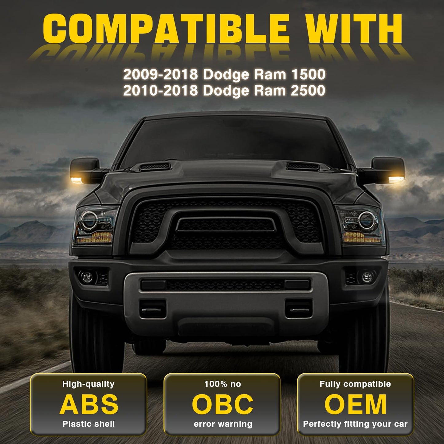 WEILEITE LED Side Mirror Light Turn Signal Puddle Bulb Lens Cover Fit For Dodge Ram 1500 2009-2011 2012 2013 2014 2015 2016 2017 2018 Ram 2500 2010-2018 Right Passenger Replaces 68064948AA 68232478AA