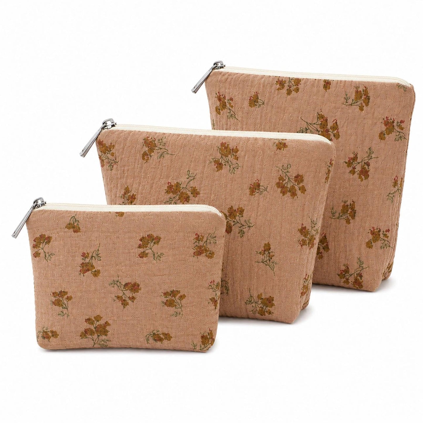 BBORGDC Small Bags for Purse Set of 3, Cute Cotton Floral Purse Organizer Bags, Small Makeup Bag Pouches with Inside Pocket, Cosmetic Pouch Set for Travel & Daily Essentials