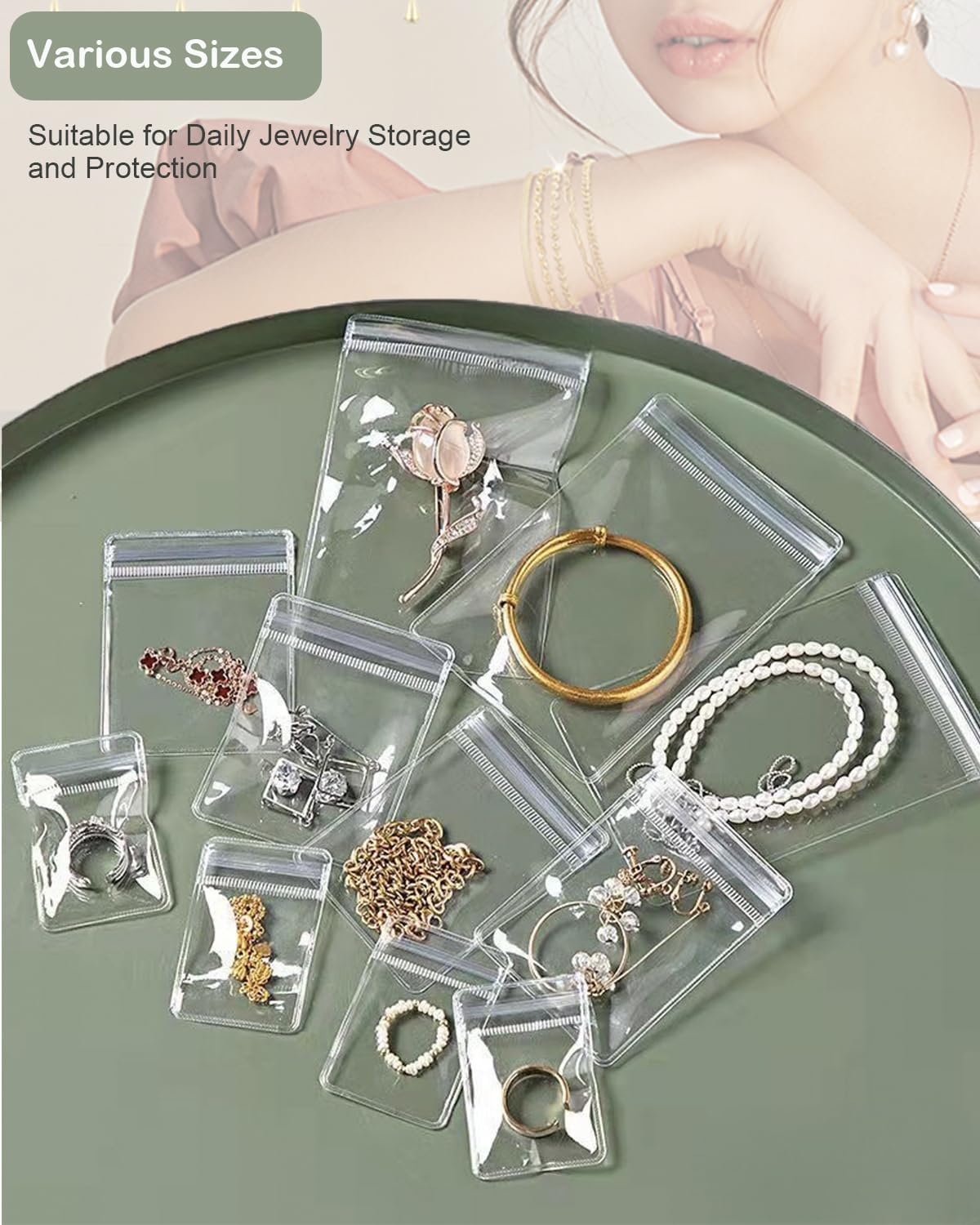 HomePekite 4 In 1 Acrylic Jewelry Organizers and Storage with 60 Portable Anti Tarnish Jewelry Bags, Clear Jewelry Box Organizer, Travel Jewelry Case for Earrings/Rings/Necklaces for Women Girls