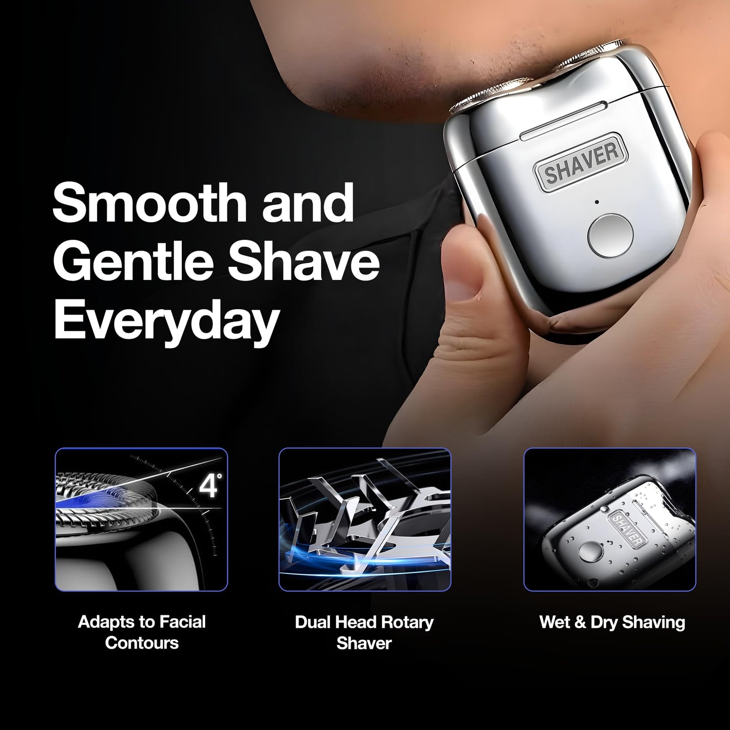 Onyx Shaver Mini Dual Head Rotary Electric Razor for Men, Portable Travel Groomer, USB-C Rechargeable Wet & Dry, Compact Pocket Size, Dual Speed, Detachable Easy Clean Head