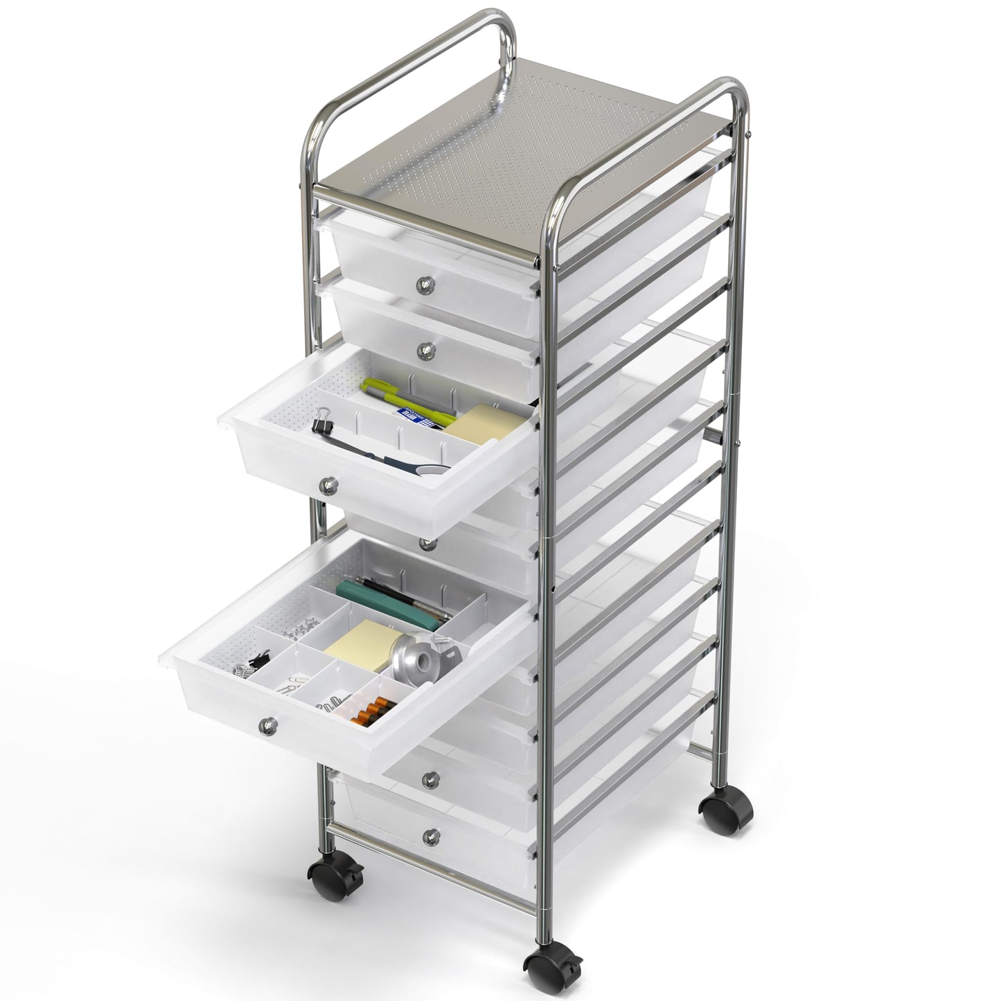 Simple Houseware Drawer Organizer Tray with 9 Adjustable Compartments, White