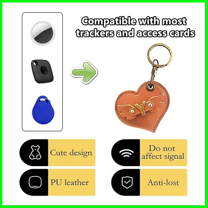 Initial Letter Leather Alphabet Keychain Holder Case Compatible with AirTag,Cute Protective Air Tag Cover with Bronze Keyring,Anti-Scratch Finder GPS Tracker Case for Pets Keys Wallet Luggage(Y)
