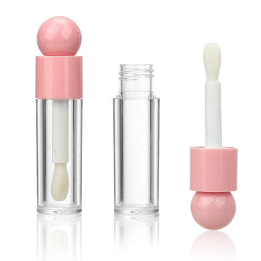 COSIDEA 16pcs 6ml 0.2oz Round Pink big doe foot wand lip gloss tubes for DIY Ball shape lipgloss containers tubes with thick brush