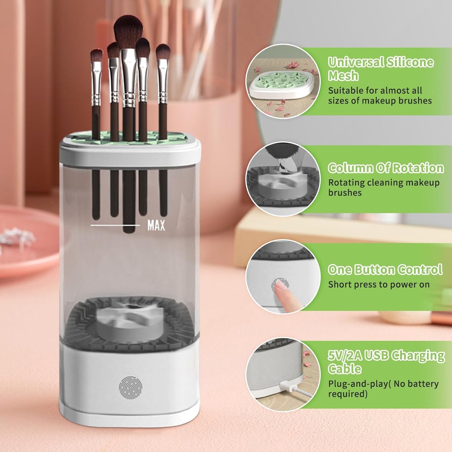 Electric Makeup Brush Cleaner,Portable Automatic Cosmetic Brushes Cleaner Machine,USB Rechargeable,Efficient Cleaning,Fits All Brush Sizes,For Home Deep Clean & Travel Quick Wash Beaut,Gift for Women