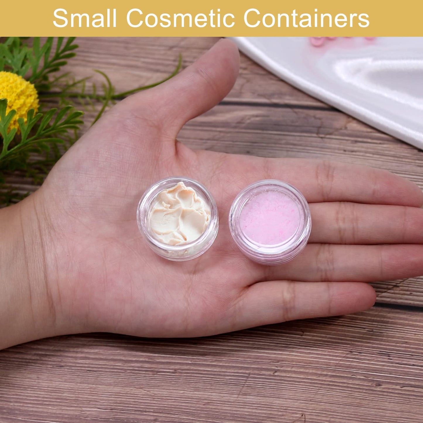SumDirect 100Pcs 5G/5ML Clear Plastic Cosmetic Containers with Lids, Sample Jars, Makeup Sample Containers for Cream Lotion with a Scoop and 10 Pcs Organza Bags