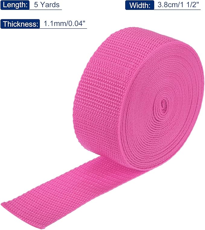 MECCANIXITY Lightweight Polypropylene Webbing Strap 1 1/2" 5 Yard Backpack Strapping Band Rose Red for Outdoor Luggage Cargo Straps